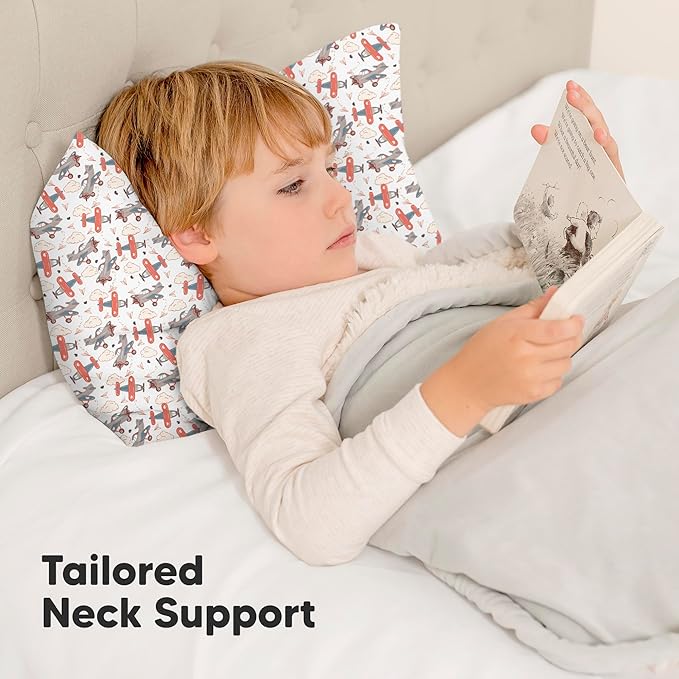 Toddler Pillow with Pillowcase - 13x18 My Little Dreamy Kids Travel Bed Pillows for Sleeping, Organic Cotton Small Pillowcase, Soft & Breathable, Machine Washable, Toddlers 2-5 Years Old (Aircraft)