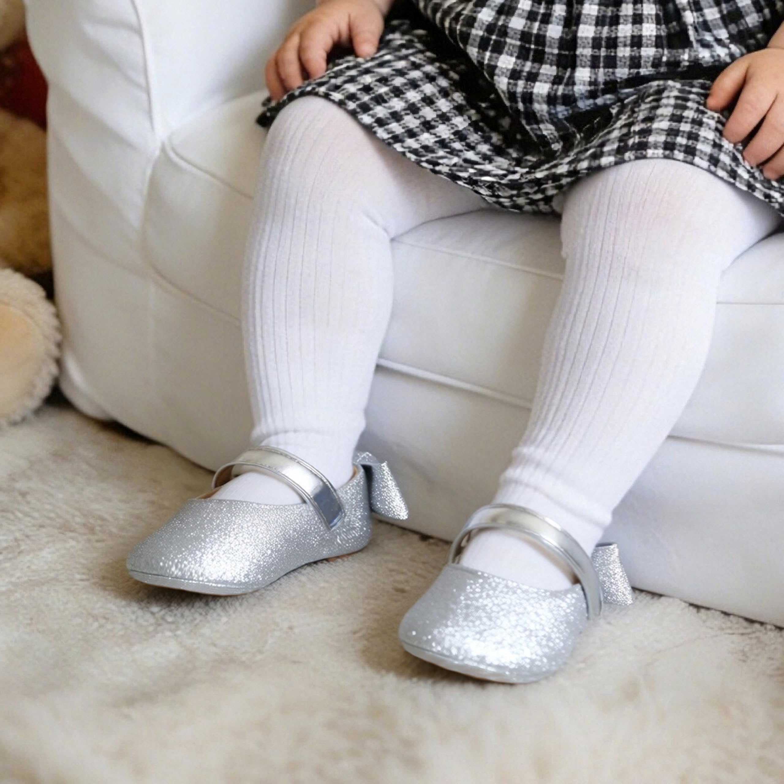 Felix & Flora Soft Sole Leather Gold Baby Shoes - Infant Baby Walking Shoes Moccasins - Rubber Sole Crib Shoes(Silver,9-12 Months)