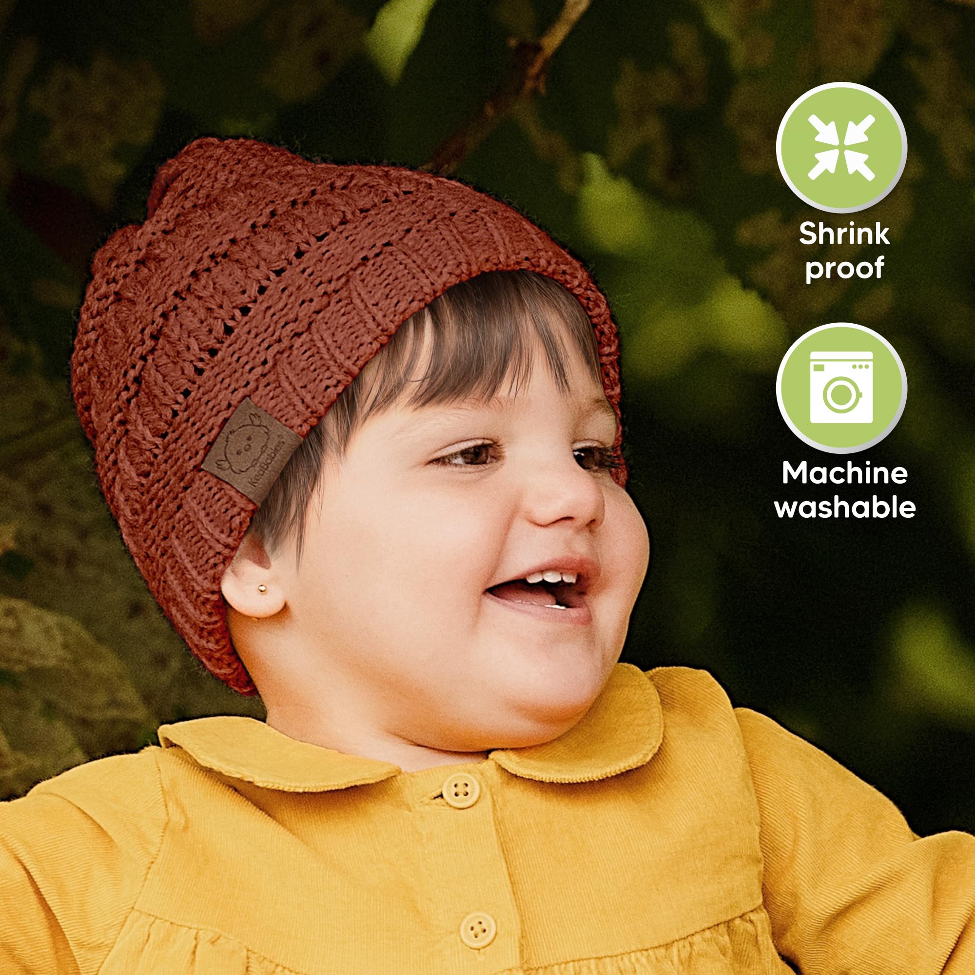 KeaBabies 3-Pack Baby Beanies for Boys, Girls,Soft Cute Baby Hat (Terracotta, 6-36M)