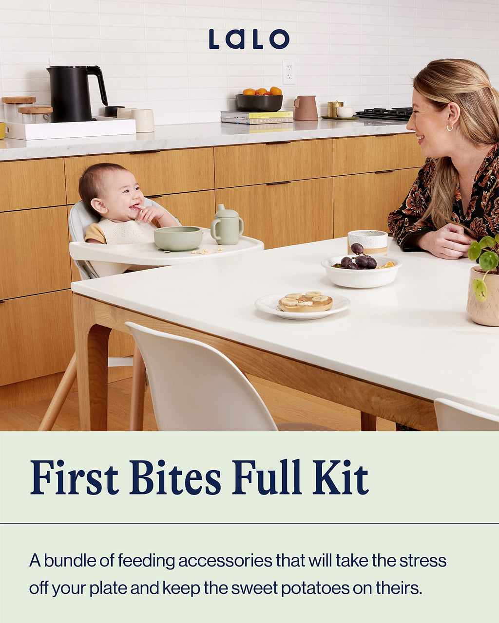 Lalo First Bites Silicone Baby Feeding Set - Baby Led Weaning Supplies - Non-Toxic Silicone - Includes 1 Bib, 2 Spoons, Training Cup, Suction Plate and Bowl - 6 Pieces - Grapefruit