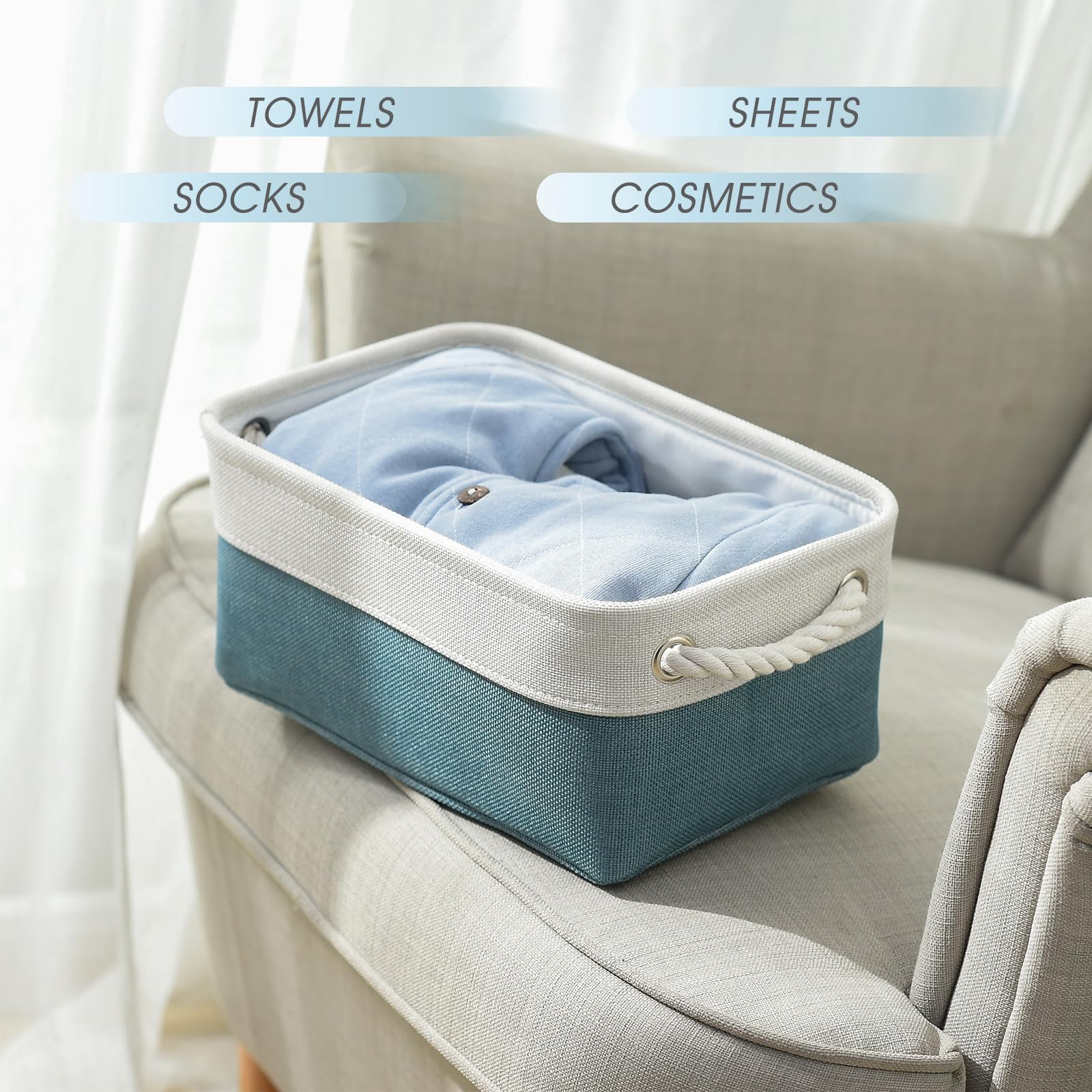 Organization and Storage Basket for Organizing - 12X8X5.2 inch 6 Pack Fabric Cube Storage Bin Collapsible Baskets for Shelves, Storage Box for Cloth Decorative room (White & Green)
