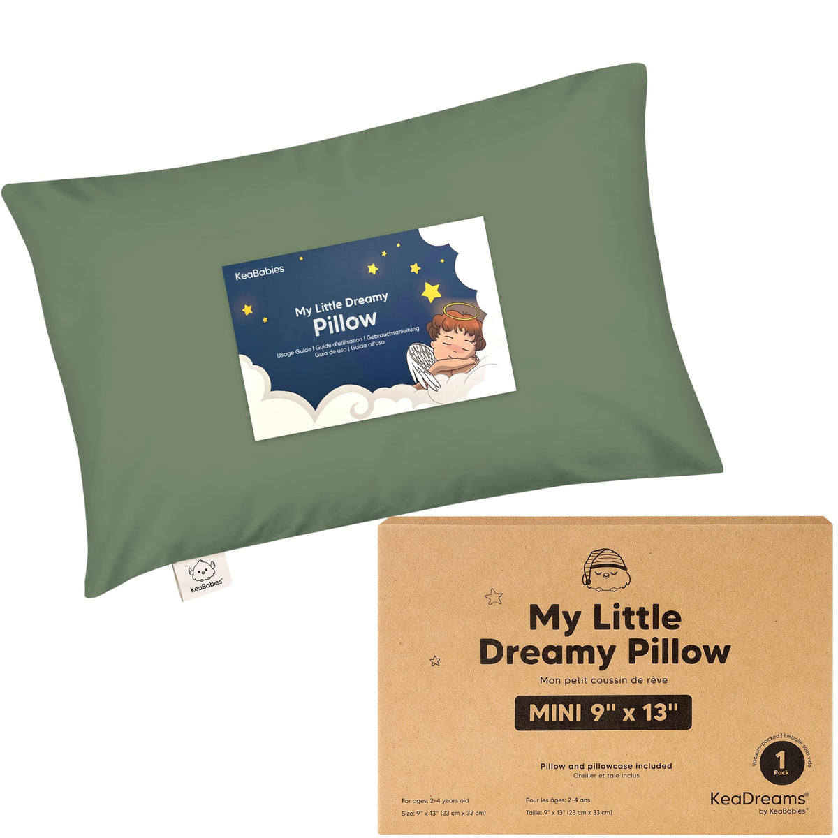 Mini Toddler Pillow with Pillowcase, 9x13 My Dreamy Pillow, Jungle Green