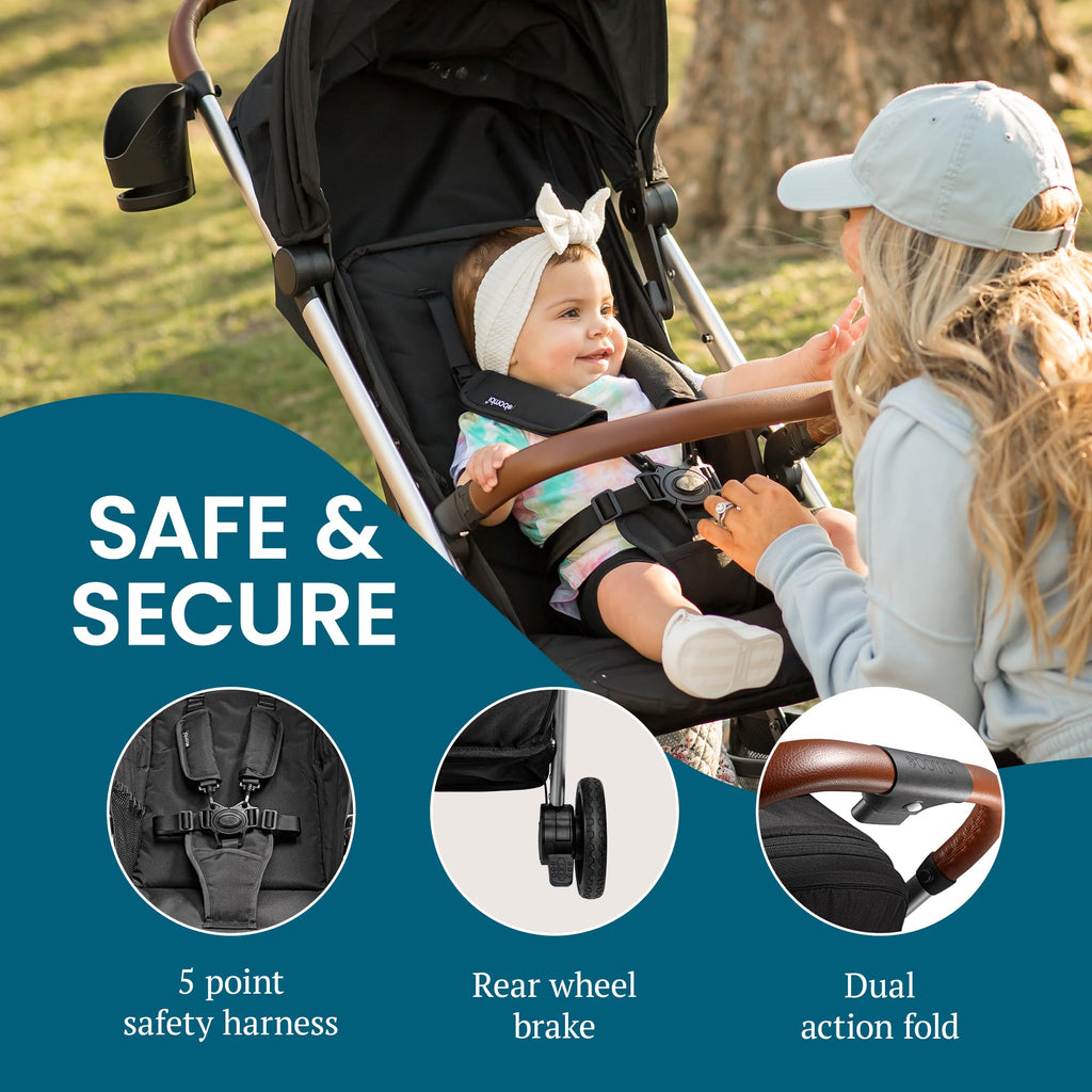 Bombi Bēbee V2 Lightweight Baby Stroller - Premium Vegan Leather, One-Hand Fold, Infinite Recline, Aircraft-Grade Aluminum Frame, XXL Canopy, and Ample Storage Umbrella Stroller - Storm Blue