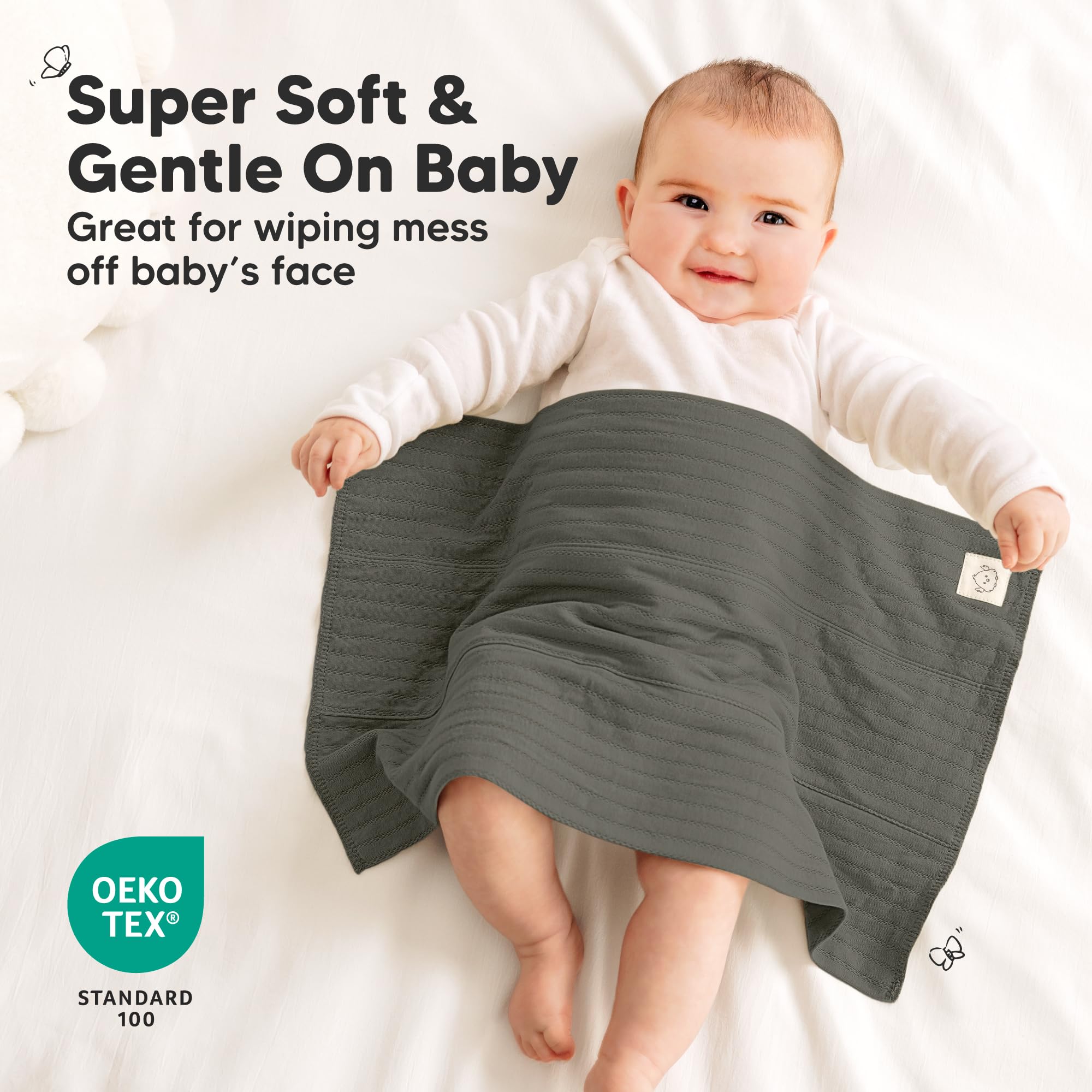 Organic Cotton Burp Cloths Baby Girl, Boy, 6pk Burp Rags (Granite, Stria)