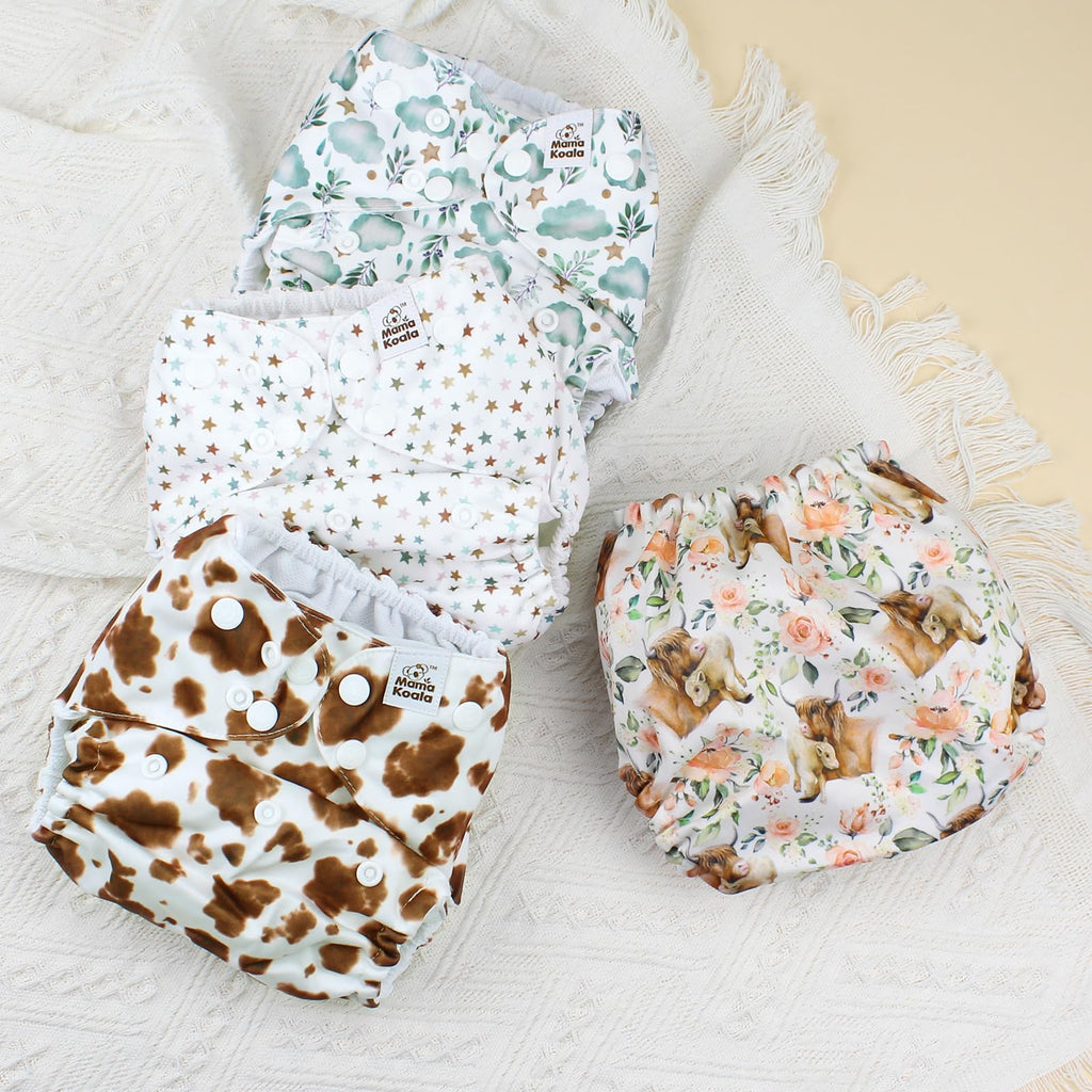 Mama Koala 3.0 Pocket Cloth Diapers for Babies with AWJ Lining, 6 Pack with 6 5-Layer Natural Cloth Diaper Inserts - Reusable and Washable Pocket Diapers(A-A Special Set)
