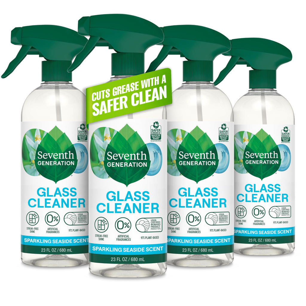 Seventh Generation Glass Cleaner, Biodegradable Formula, Sparkling Seaside Scent, 23 oz (Pack of 4)