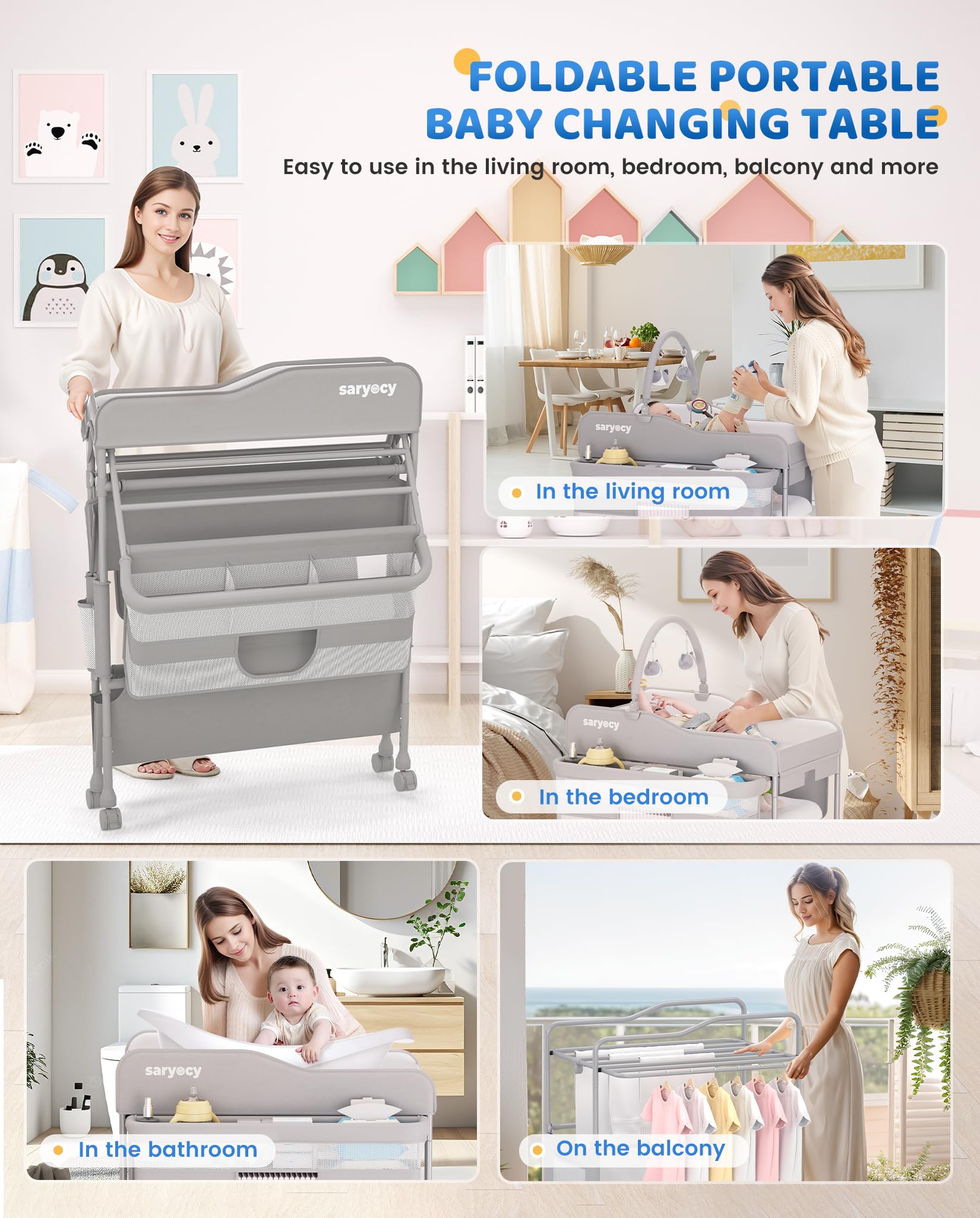 Saryocy Baby Changing Table, Mobile Folding Diaper Changing Station
