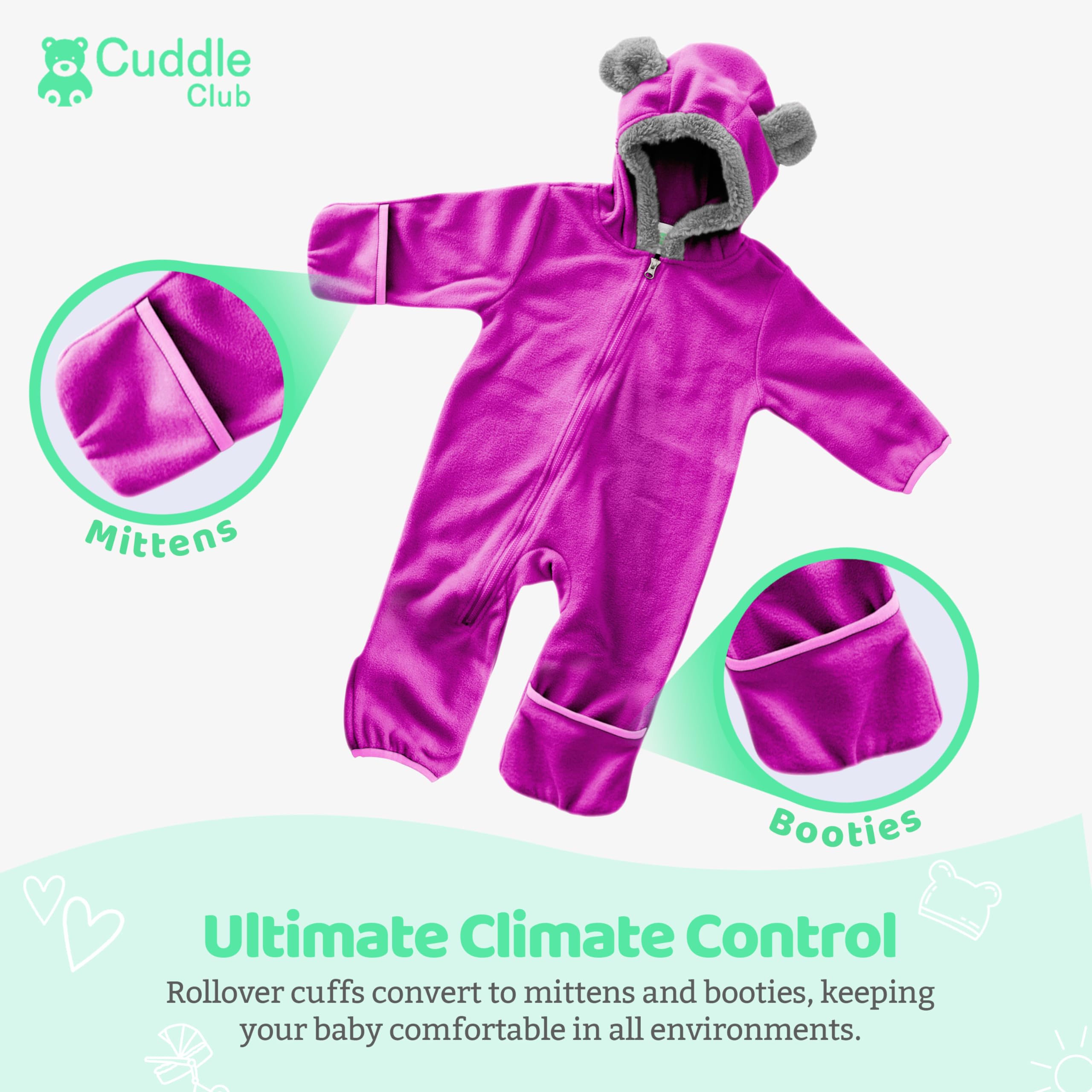 Cuddle Club Fleece Baby Bunting Bodysuit – Infant One Piece Kids Hooded Romper Outerwear Toddler Jacket