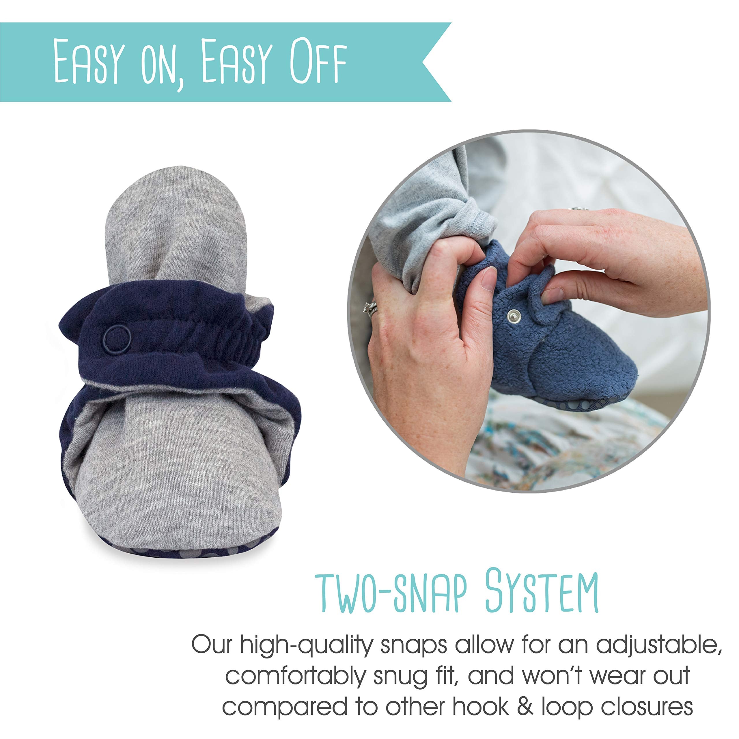 Zutano Unisex Organic Cotton Baby Booties With Gripper Soles, True Navy/Gray Heather, 12M