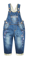 KIDSCOOL Baby Denim Overalls Toddler Kids Embroidered Washed Jean Romper