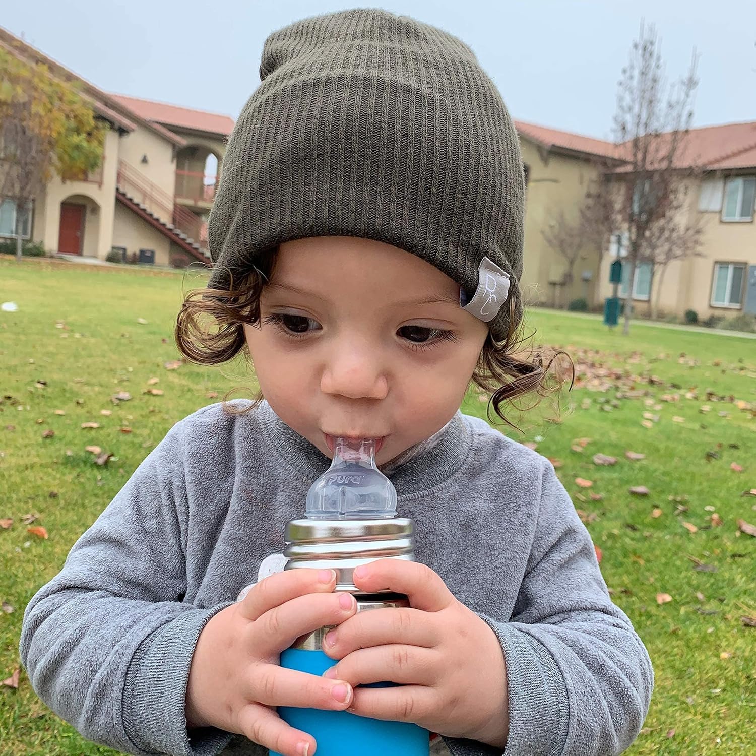 Pura Kid Sippy Bottle - 11oz Stainless Steel, Plastic-Free, MadeSafe, Fast Flow, Rose Sleeve