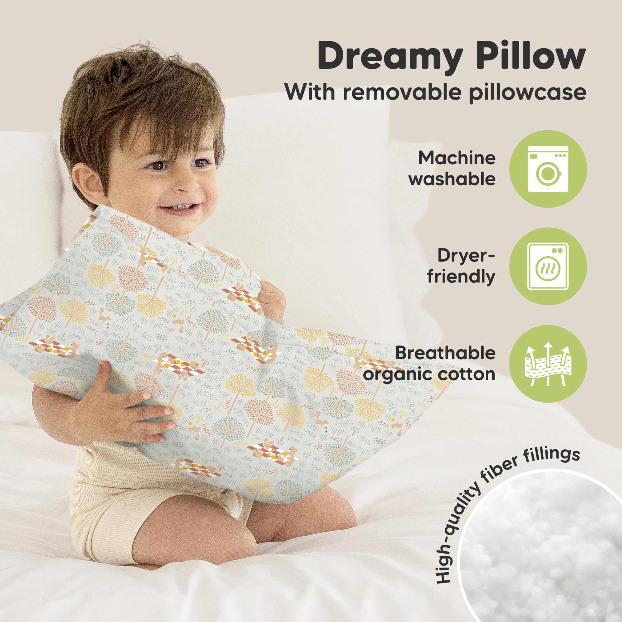 Toddler Pillow with Pillowcase, 13x18 My Little Dreamy Pillow (Wild Picnic)