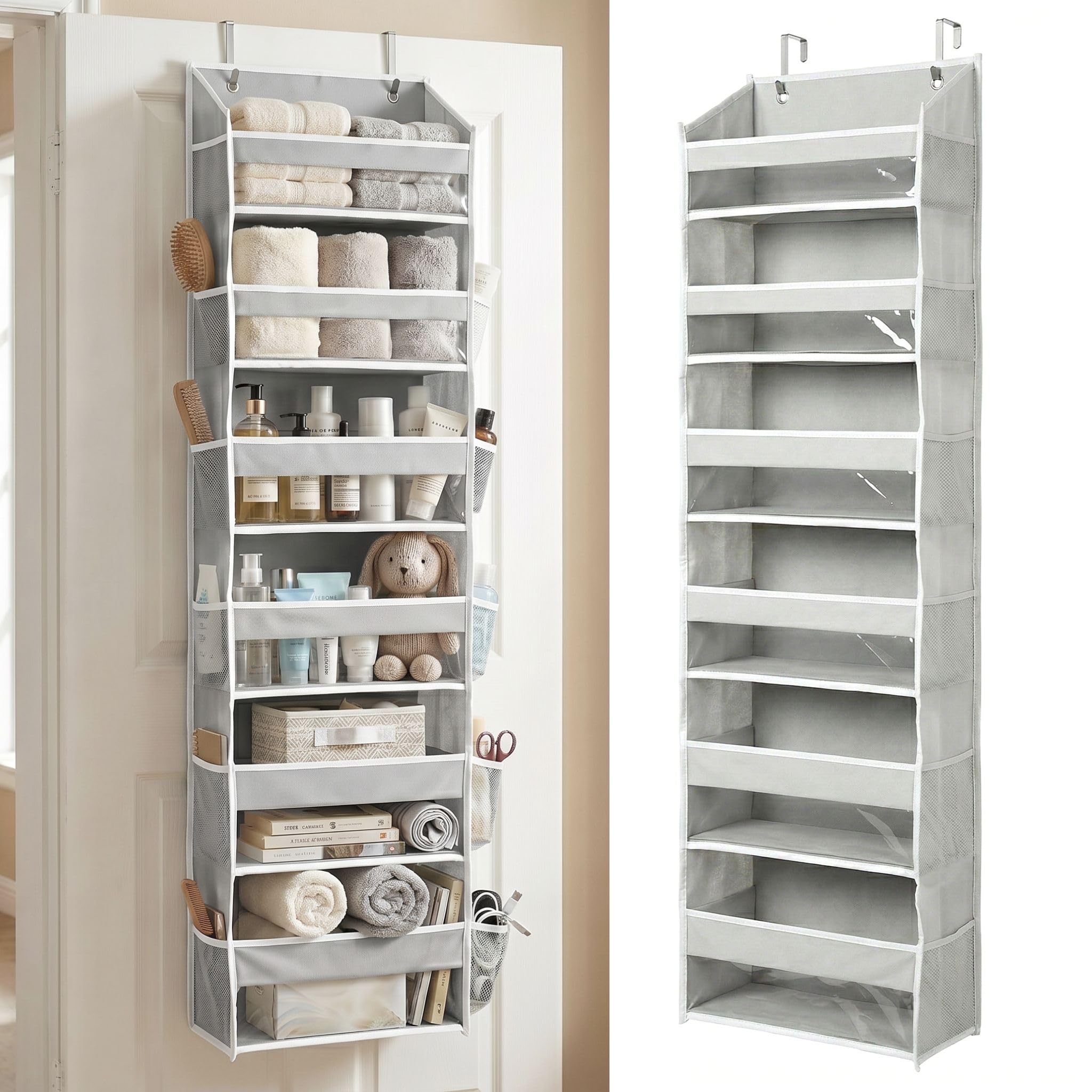 HOMELUX THEORY Over the Door Organizer, 6-Tier, 100D Fabric, Light Gray 1pc