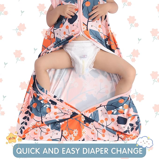 3 Pack Baby Sleep Sack 100% Rayon Cotton Baby Sleeping Bag 2-Way Zipper Toddler Wearable Blankets TOG 0.3. (Gerbera&Tulips&Pink, 0-6 Months)