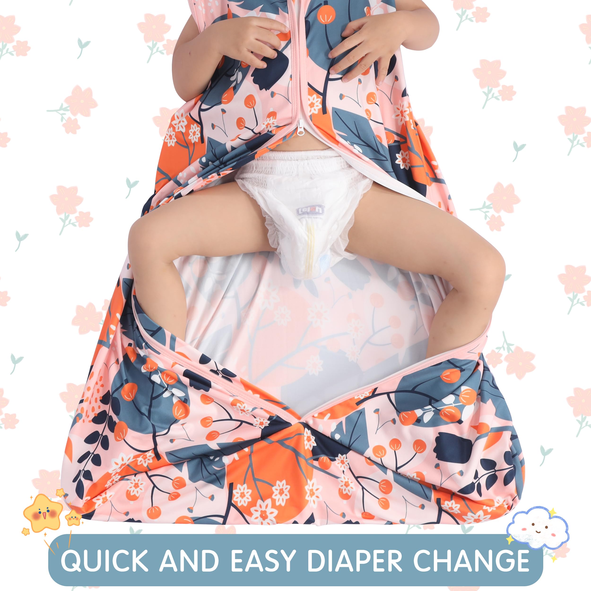 BSTOPPT 3 Pack Baby Sleep Sack 100% Rayon Cotton Baby Sleeping Bag 2-Way Zipper Toddler Wearable Blankets TOG 0.3. (Gerbera&Tulips&Pink, 0-6 Months)