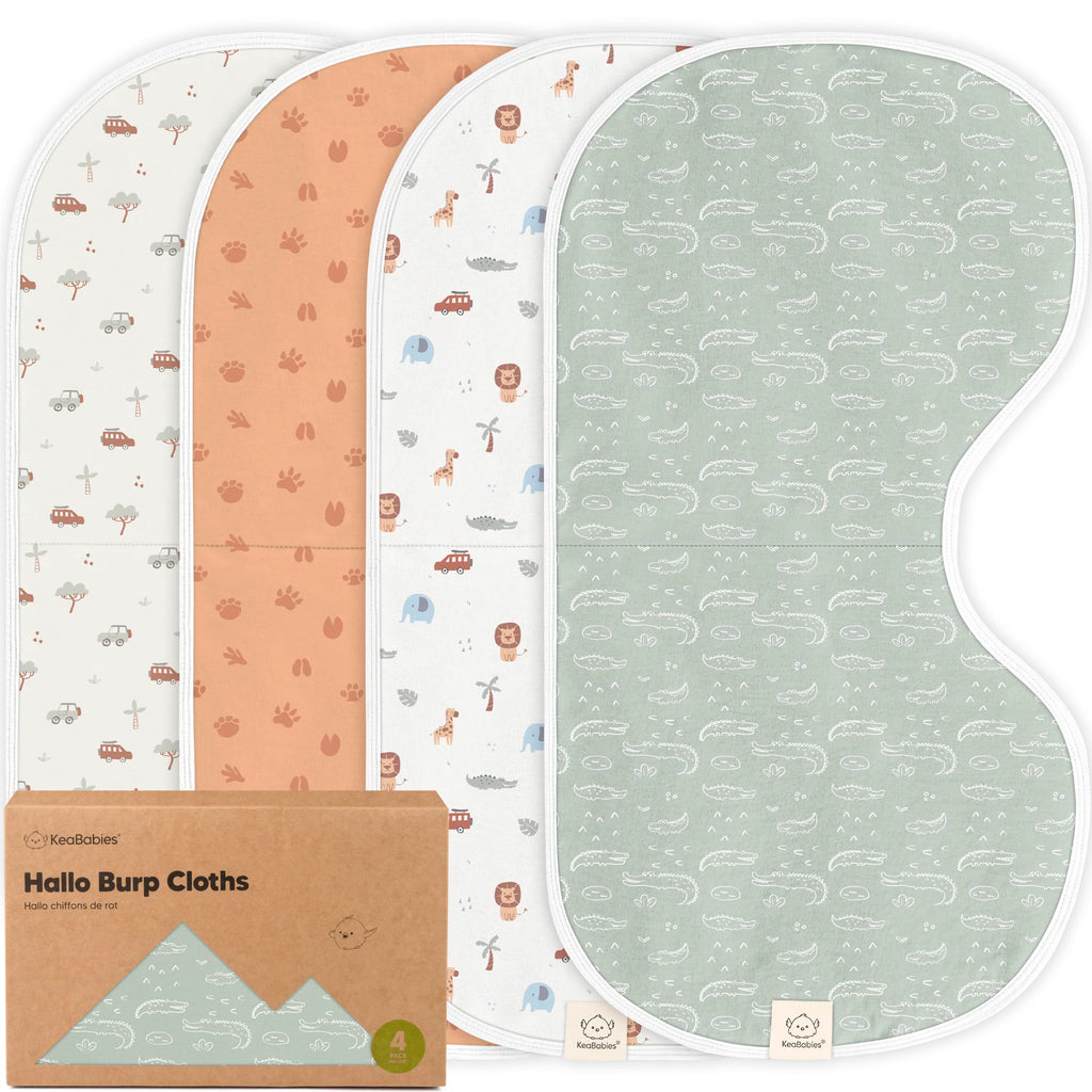 KeaBabies 4-Pack Baby Burp Cloths Baby Girl, Boy, Organic Cotton (Wilderness)