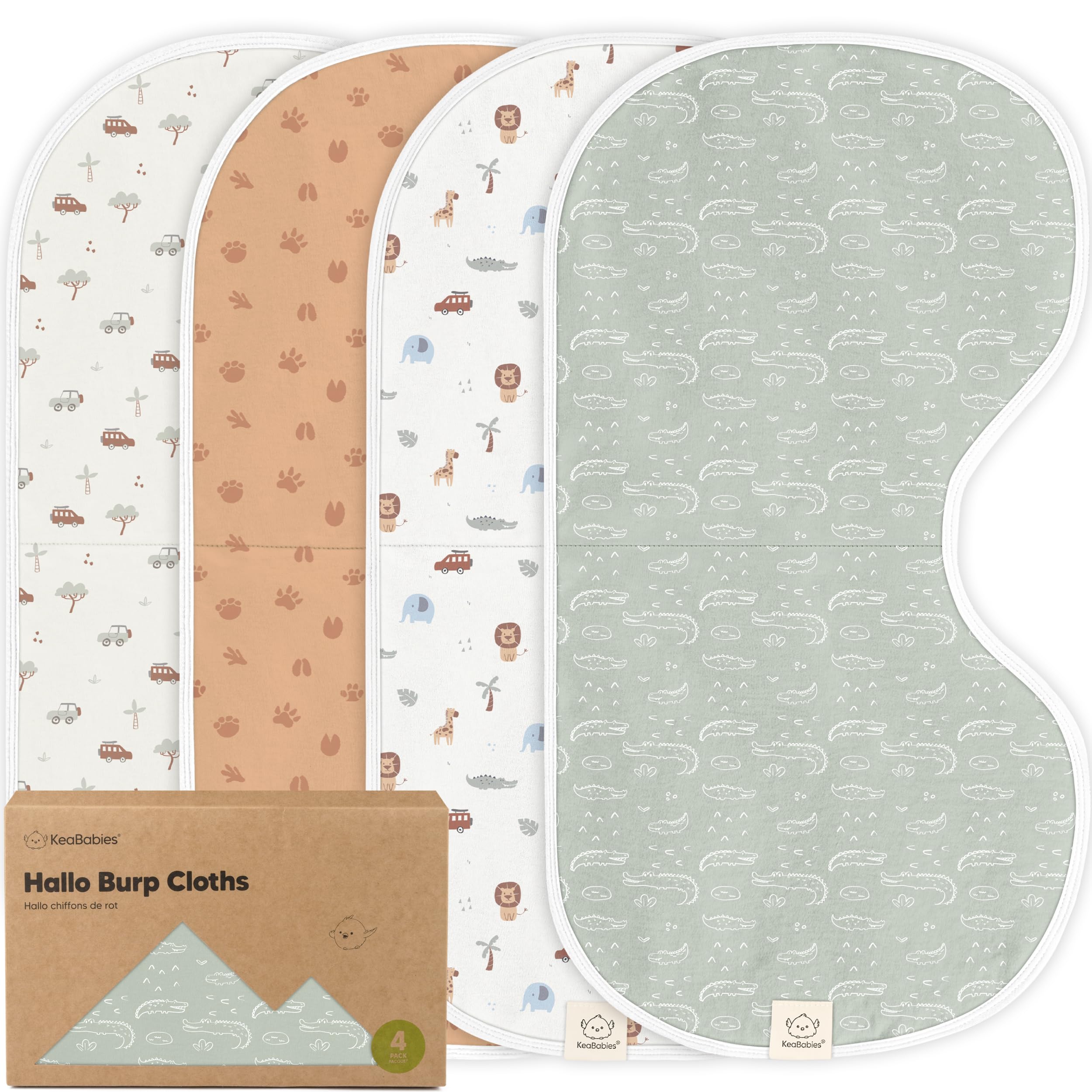 KeaBabies 4-Pack Baby Burp Cloths Baby Girl, Boy, Organic Cotton (Wilderness)