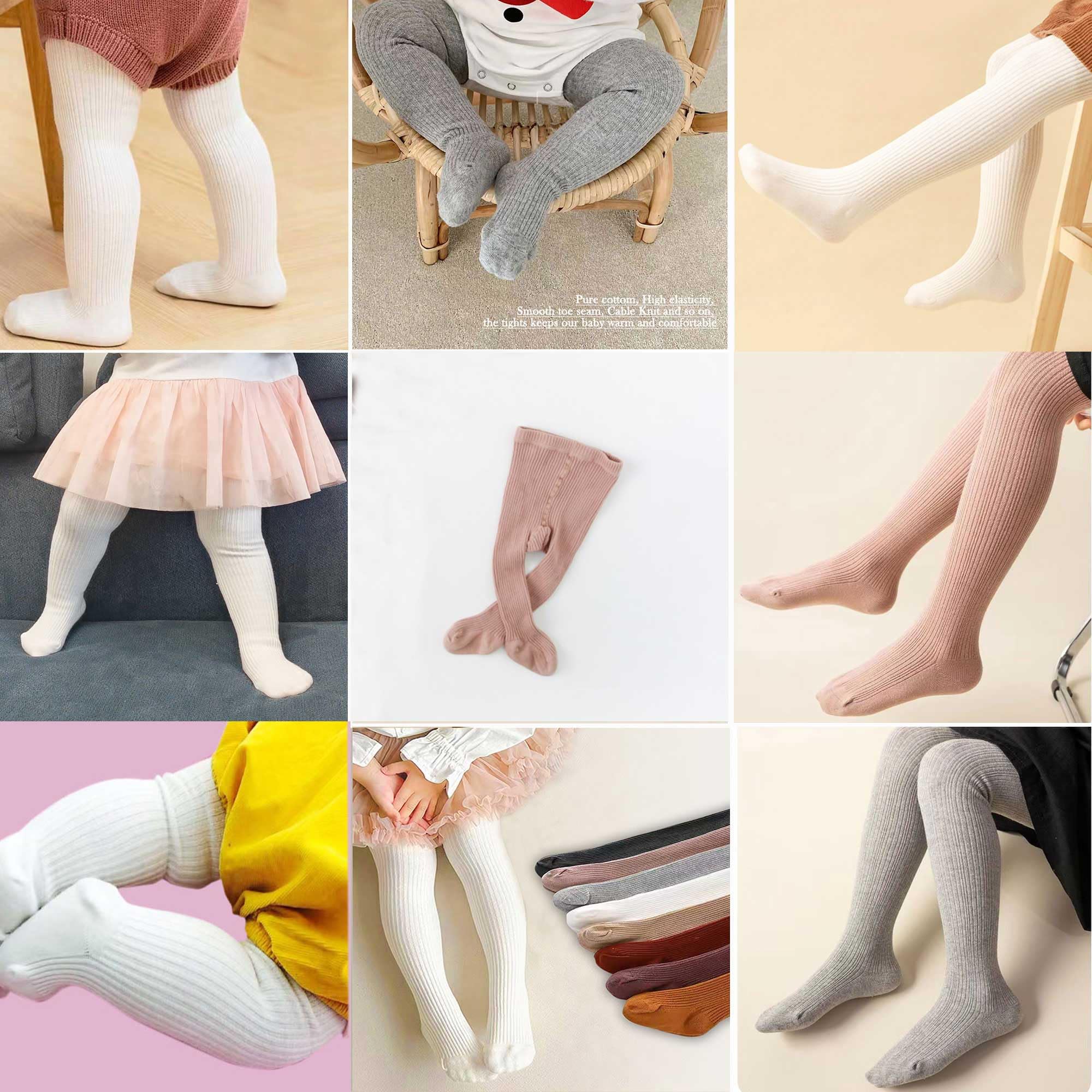 CECORC Baby Tights – Thick Toddlers Girl Leggings–Seamless Cable Knit Cotton Stockings – Kids Pantyhose, 5-6 Years,3 Pack (grey/white/lightpink)