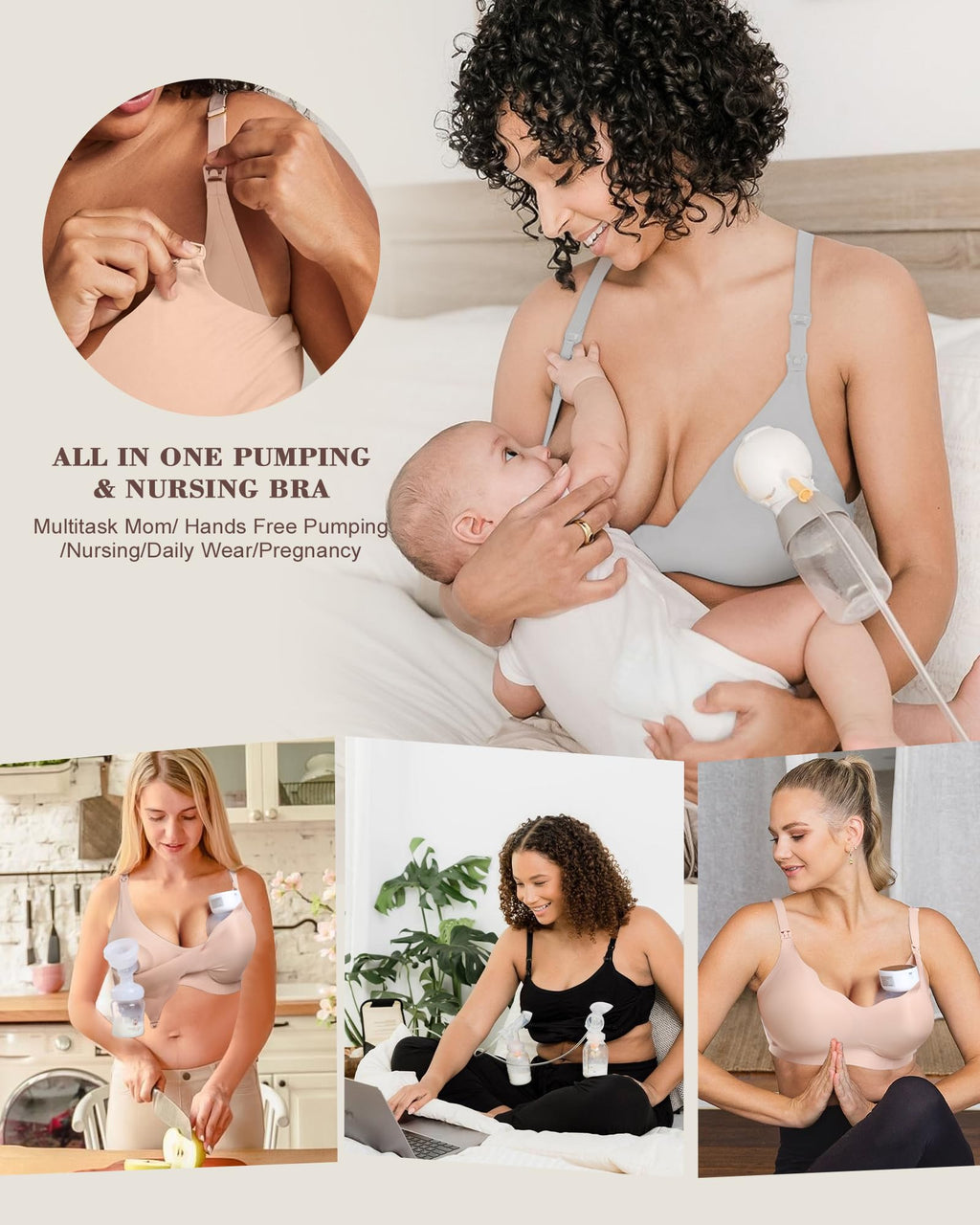 As Fairy Pumping Bra Hands Free Nursing Bras for Breastfeeding Maternity Bras for Pregnancy Breast Feeding (Grey M Plus)