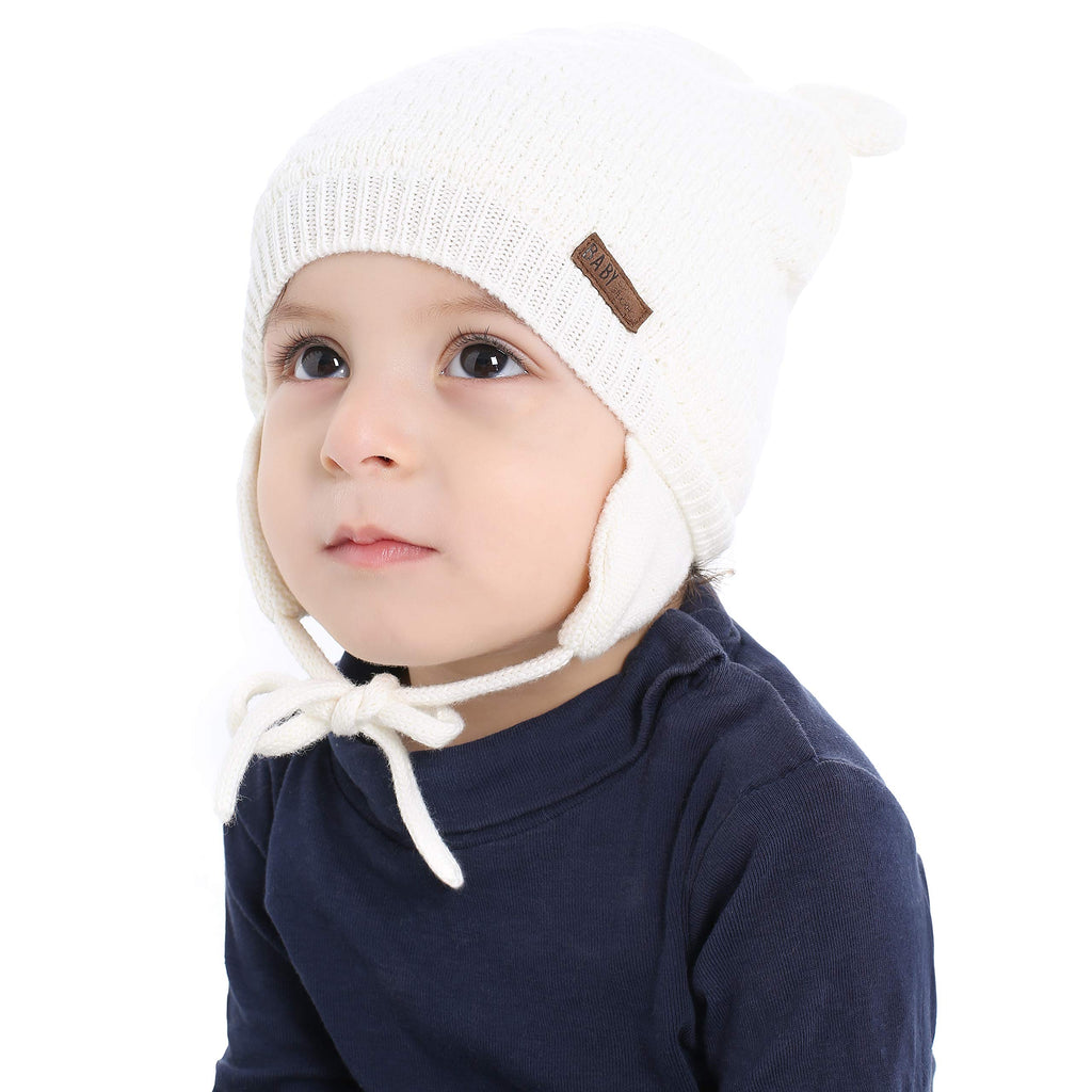 BAVST Baby Toddler Winter Beanie Warm Boys Girls Earflap Hat Infant Knit Caps Cute Bear Soft Cotton Lining for 0-36M (Grey, M(6-12M))