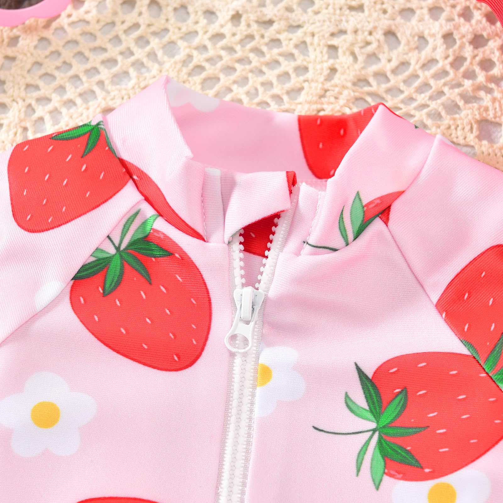 Aalizzwell Newborn Infant Baby Girls One Piece Long Sleeve Swimsuit Strawberry Bathing Suit Zip Up Swimwear Beach Wear NB Fruit