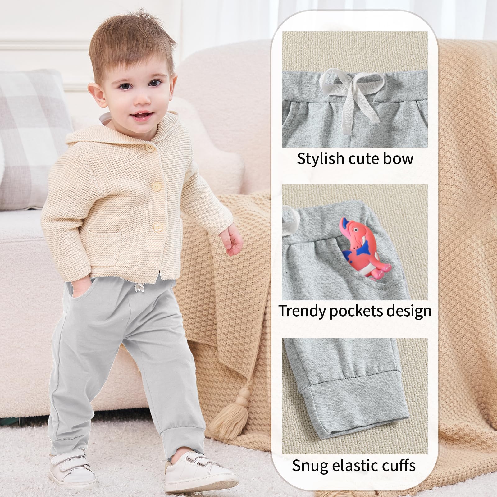 DREAM BUS Pack of 3 Toddler Jogger Pants with Pocket Toddler Boy Sweatpants Baby Boy Pants Infant Newborn Leggings