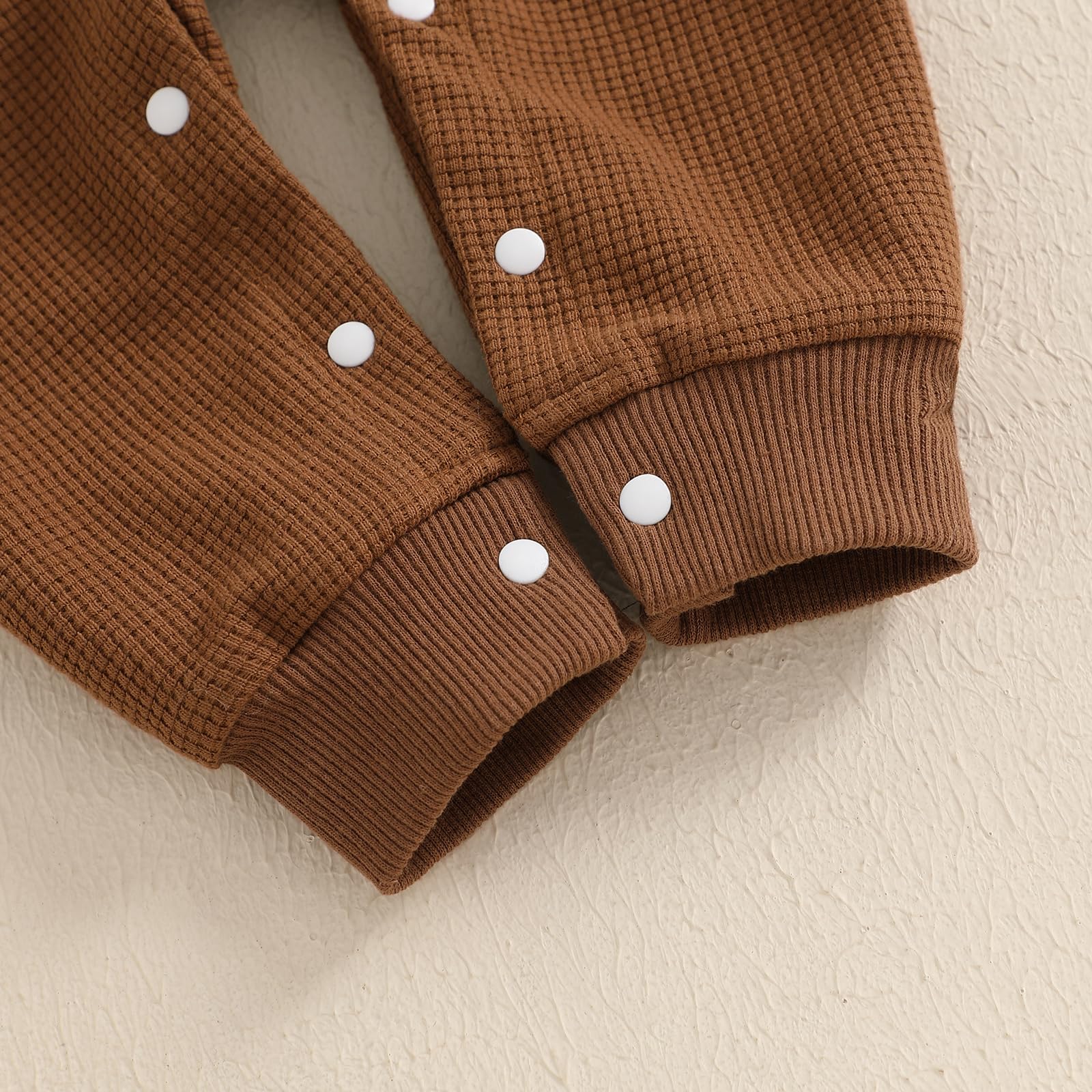 Kuriozud Newborn Infant Unisex Baby Boy Girl Clothes Button Romper Jumpsuit Basic One Piece Outfits Long Sleeve with Hat Brown, 6-9 Months