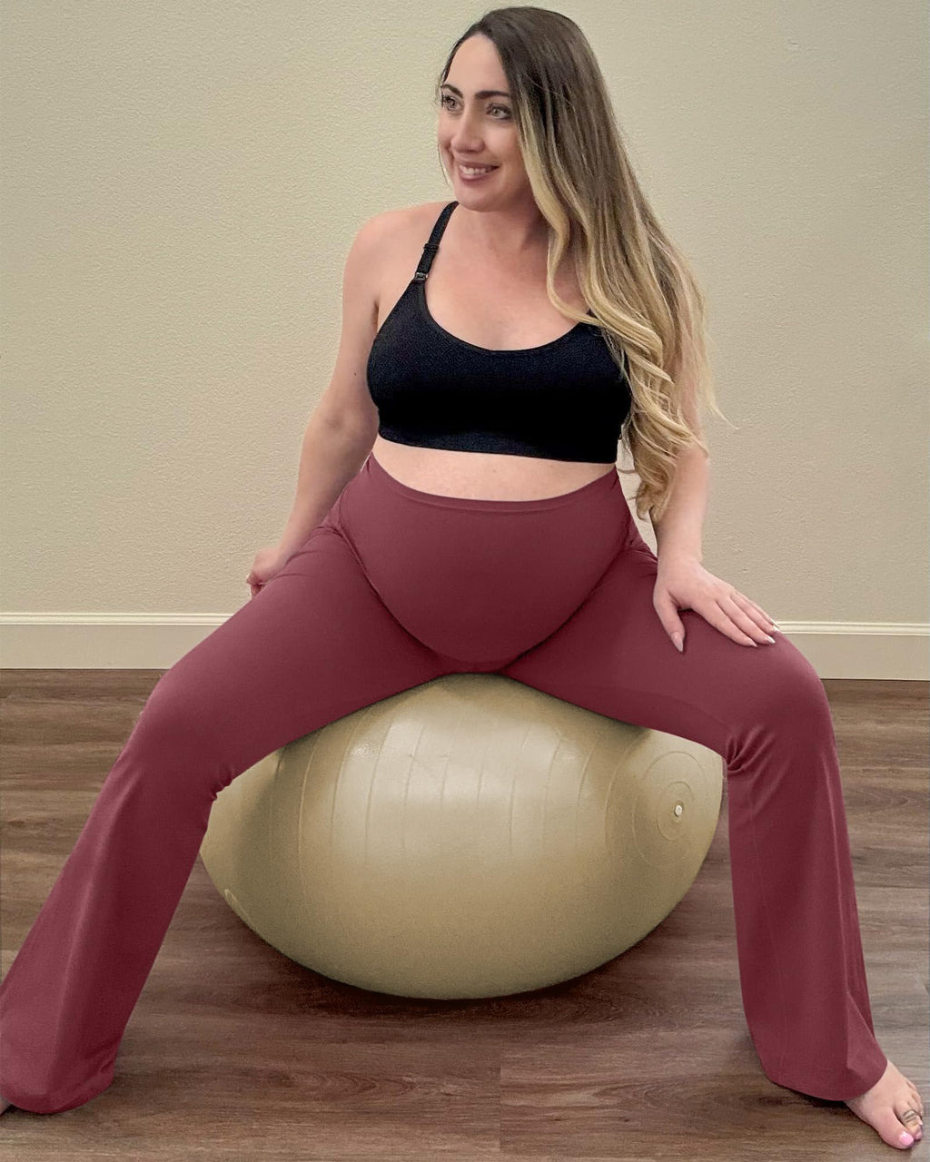 G4Free Maternity Yoga Pants Pregnancy Clothes,Dark Burgundy,XL,Petite