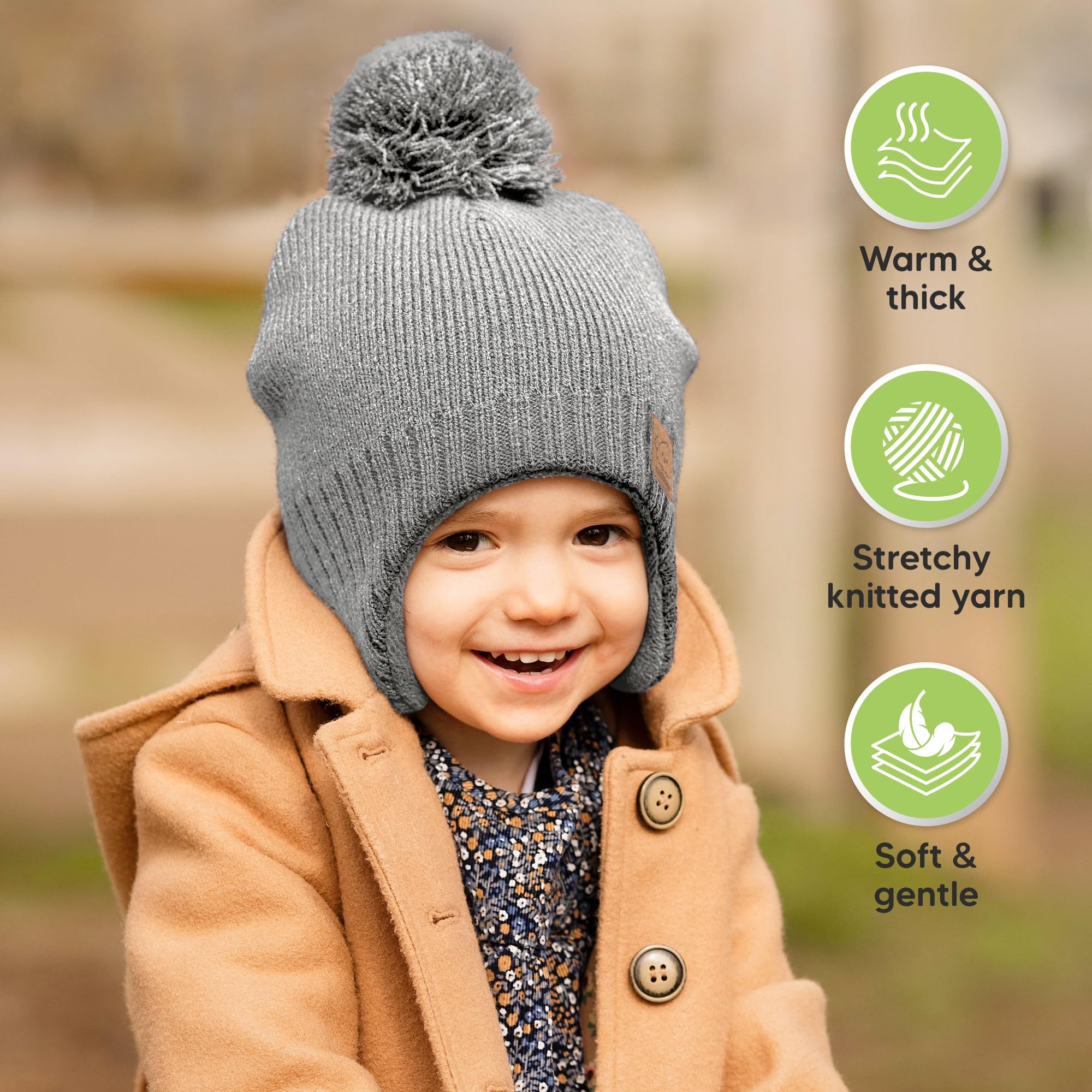 KeaBabies Baby Beanies, Winter Baby Hats for Boys, Girls (Gray, 0-6M)
