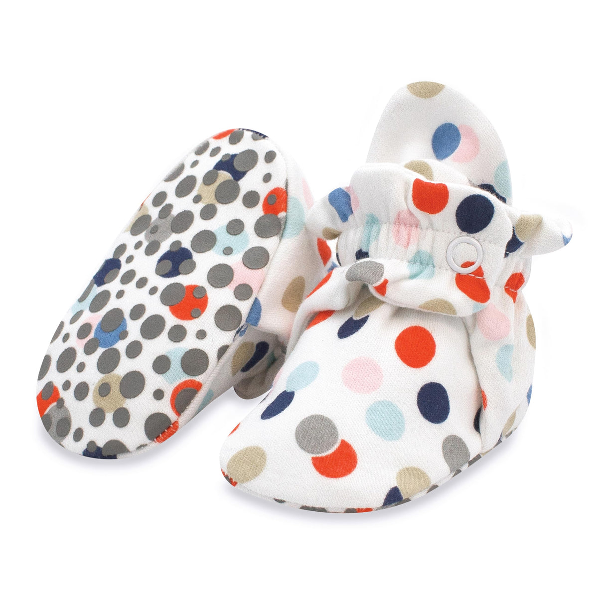 Zutano Organic Cotton Baby Booties With Gripper Soles, Soft Sole Stay-on Baby Shoes, Mushrooms, 18M
