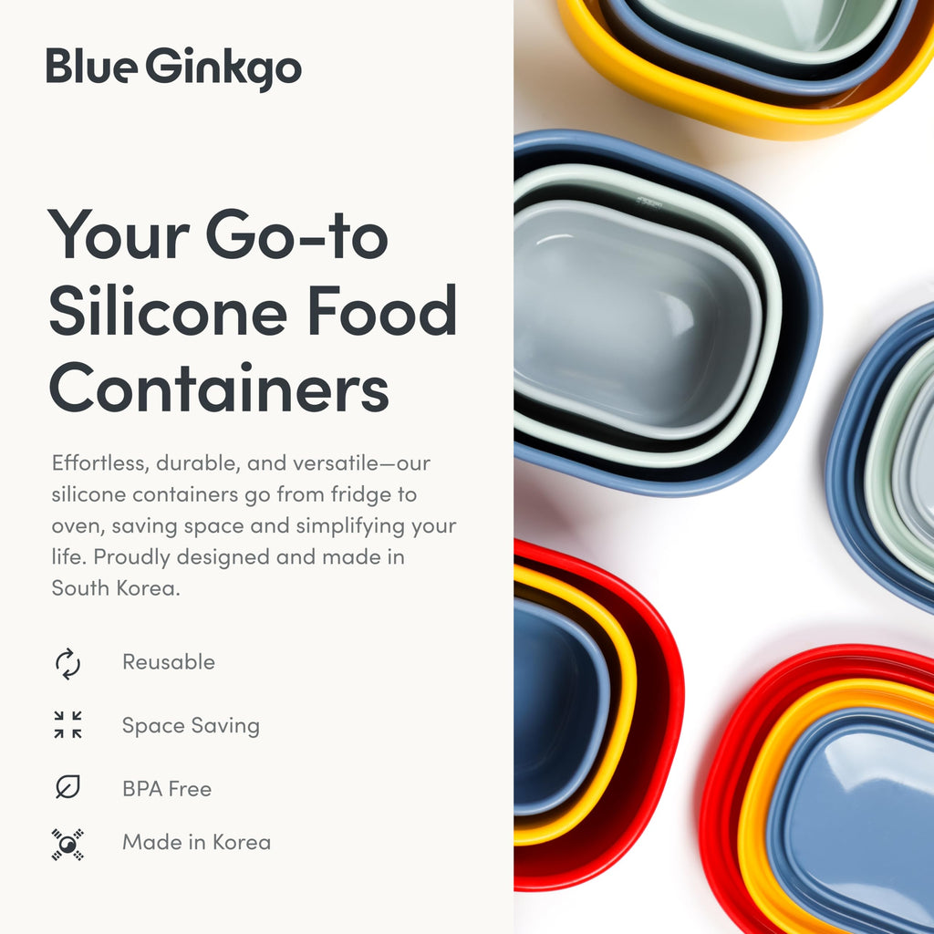 BLUE GINKGO Nesting Silicone Containers - Set of 3 Hard-Shell Silicone Food Storage Containers | BPA Free, Airtight, Dishwasher and Freezer Safe (6.7oz, 10oz, 20oz) - Green