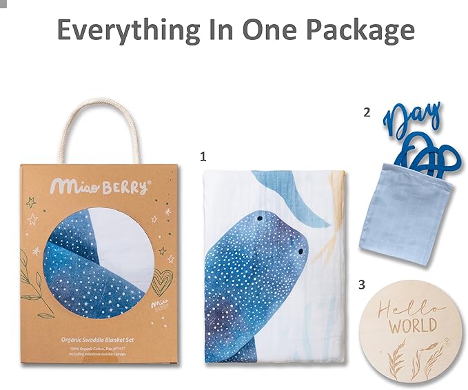 Miaoberry Ocean Baby Milestone Blanket – Monthly Baby Milestone Photo Prop for Boy, Under The Sea Growth Tracker Blanket with Hello World Sign and Registry Must-Have