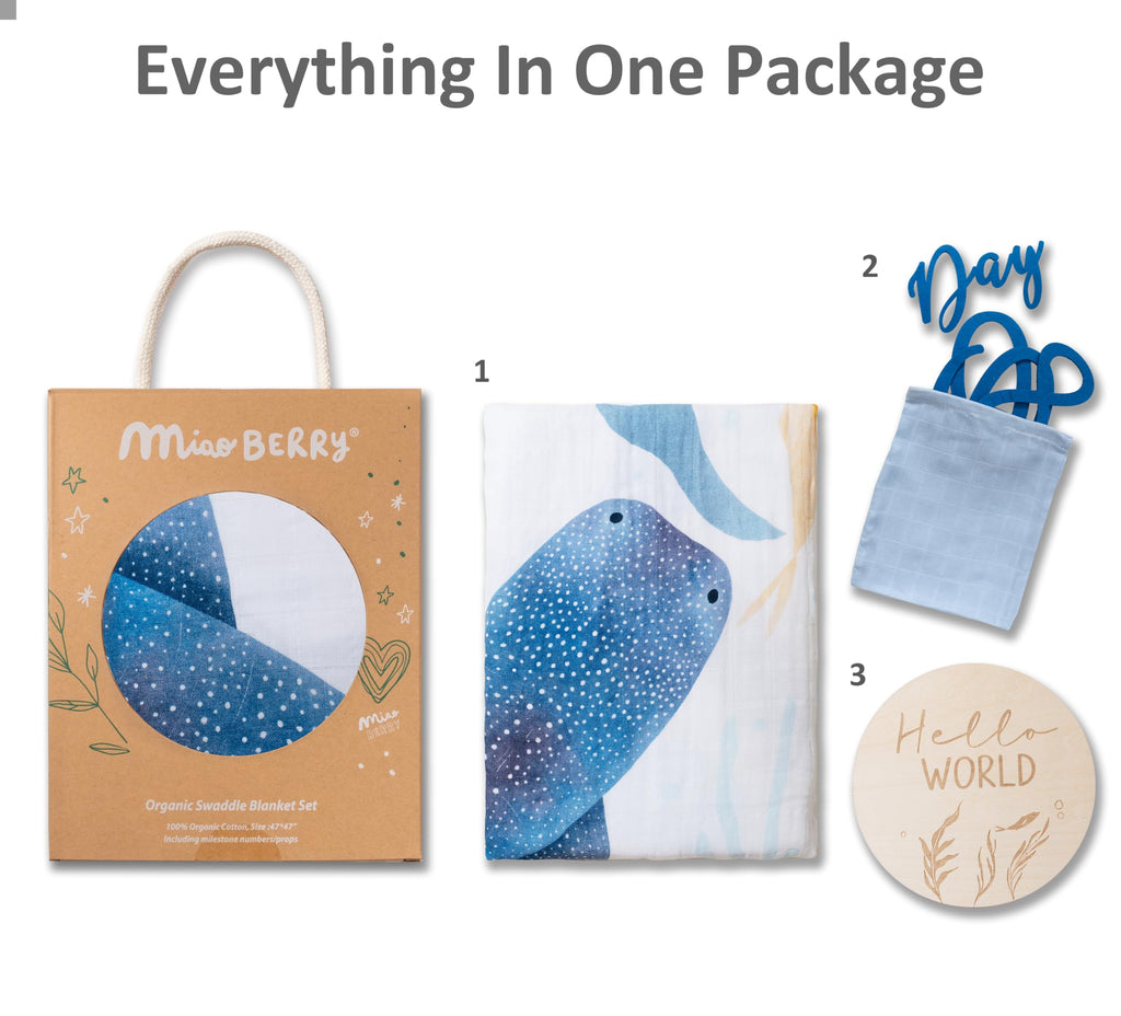 Miaoberry Ocean Baby Milestone Blanket – Monthly Baby Milestone Photo Prop for Boy, Under The Sea Growth Tracker Blanket with Hello World Sign and Registry Must-Have