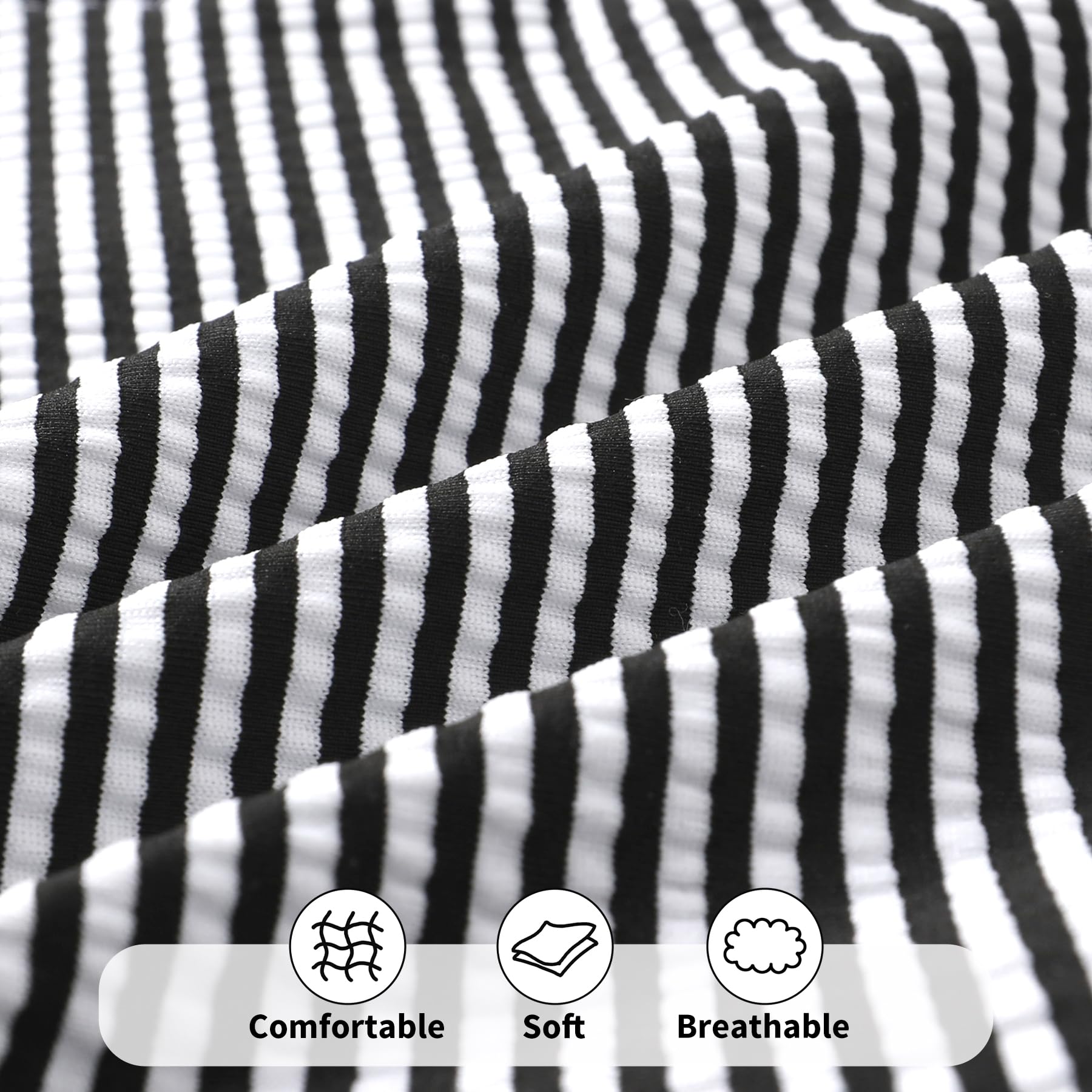 Happy Town Toddler Swimsuit Girl Solid Color Stripe One-Piece Baby Bathing Suits (Black Stripe, 5-6 Years)