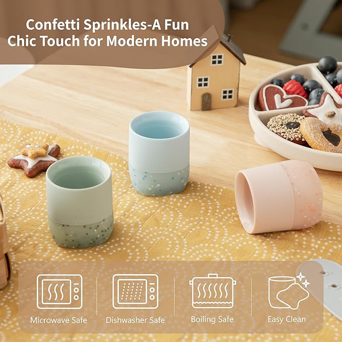 Moonkie Silicone Baby Cup 4 Months+ | Tiny Open Training Cup for Infants with Confetti Sprinkles | Baby-Led Weaning Essential | 2 oz (Ether, 1 Pack)