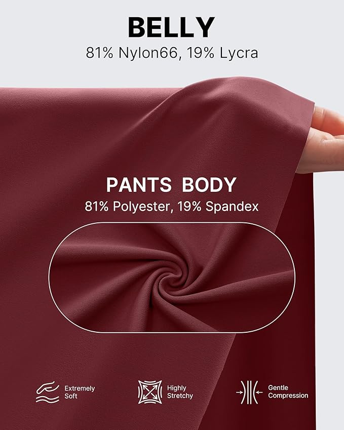G4Free Maternity Pants with Pockets for Work Yoga,Dark Burgundy,XS,Short