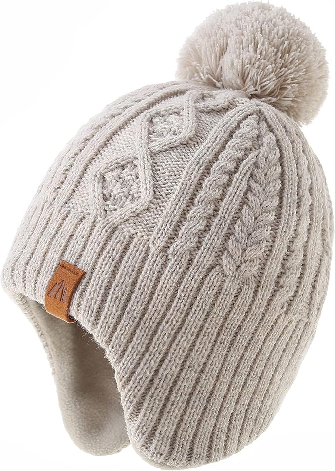 LMLALML Boys Winter Hat Earflap Knitted Beanie for Kids Warm Fleece Lined Thicken Hat for Baby