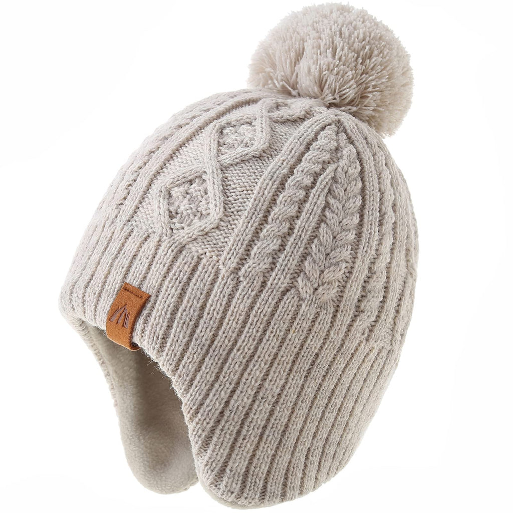 LMLALML Boys Winter Hat - Kids Knit Warm Fleece Lined Beanie with Pom Pom