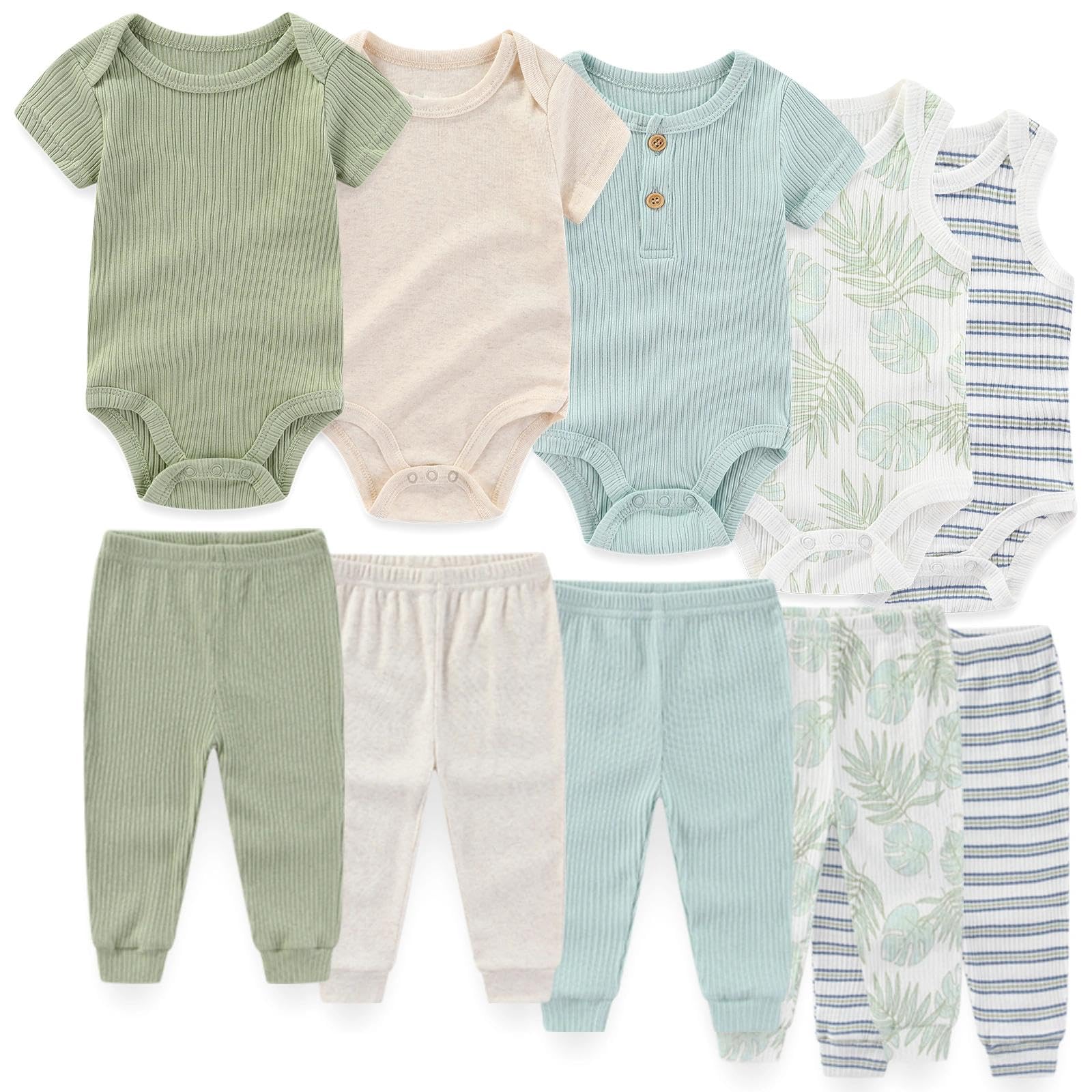 JELYLOVE 10 Pack Baby Boy Girl Bodysuits And Pants Sets New Born Outfits