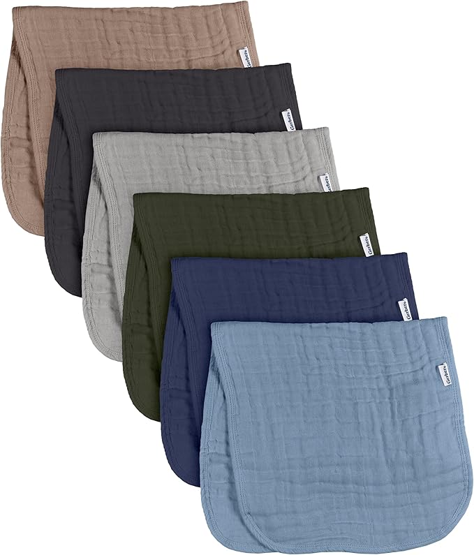 Gerber Baby Unisex Muslin Burp Cloths 6-Pack, Multi Blues Browns, Large Size 20" x 10"
