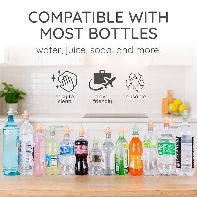 Original Water Bottle Topper for Toddlers – 100% Silicone Sippy Top Spout with Protective Cap makes the Bottle Top a Spill Proof Lid for Kids and Adults - 4 Pack - Pastel