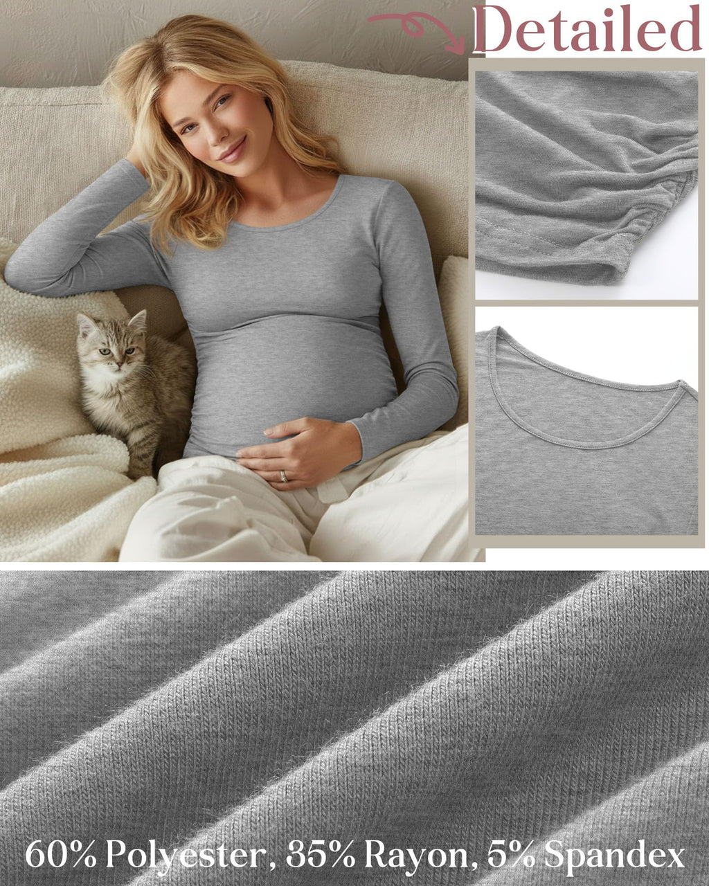Ficerd 3 Pack Women's Maternity Long Sleeve Shirts, 3-Color Set, Small