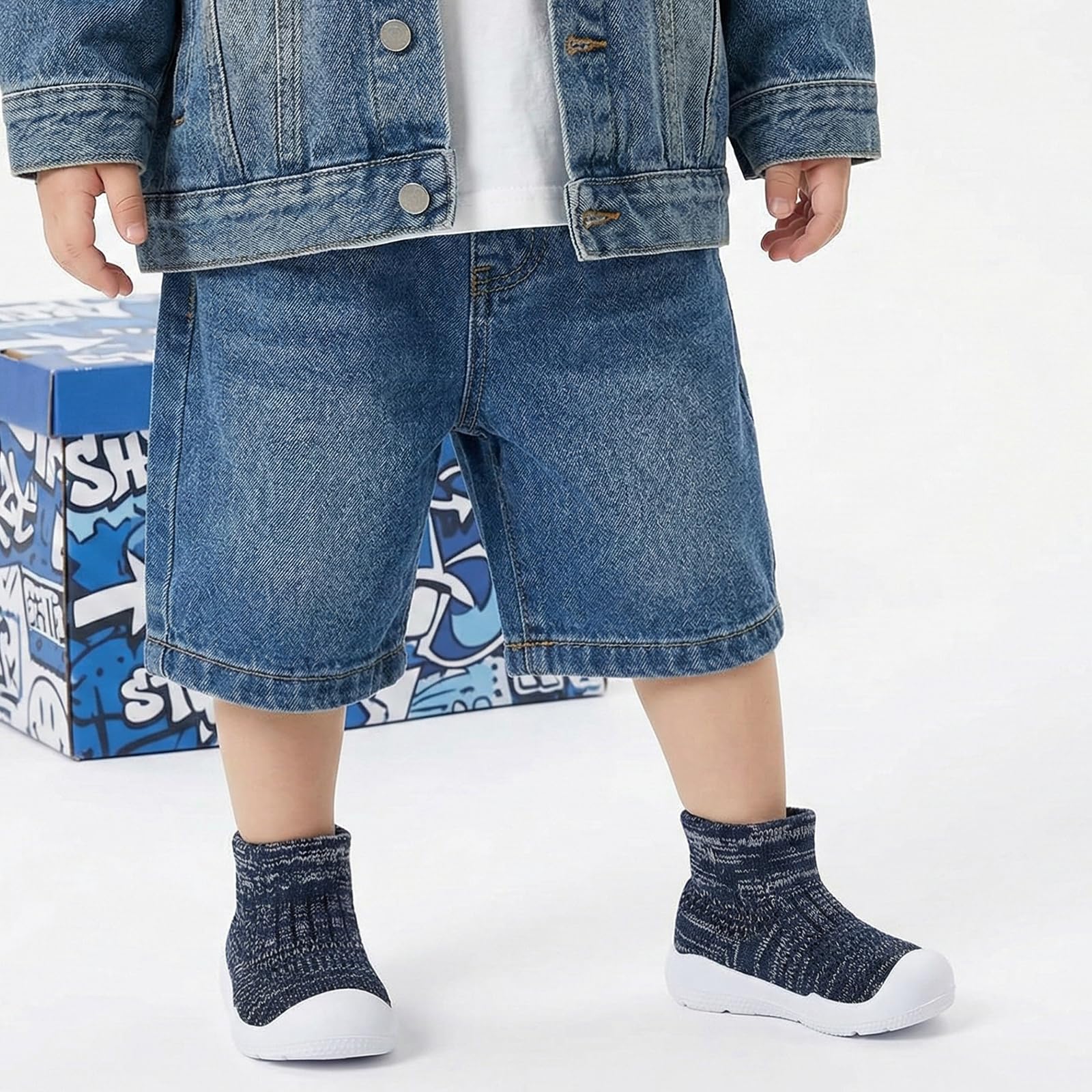 MORENDL Toddler Sock Shoes Baby Walking Shoes Infant Slippers Boys & Girls Non-Slip Sneakers Multi Blue