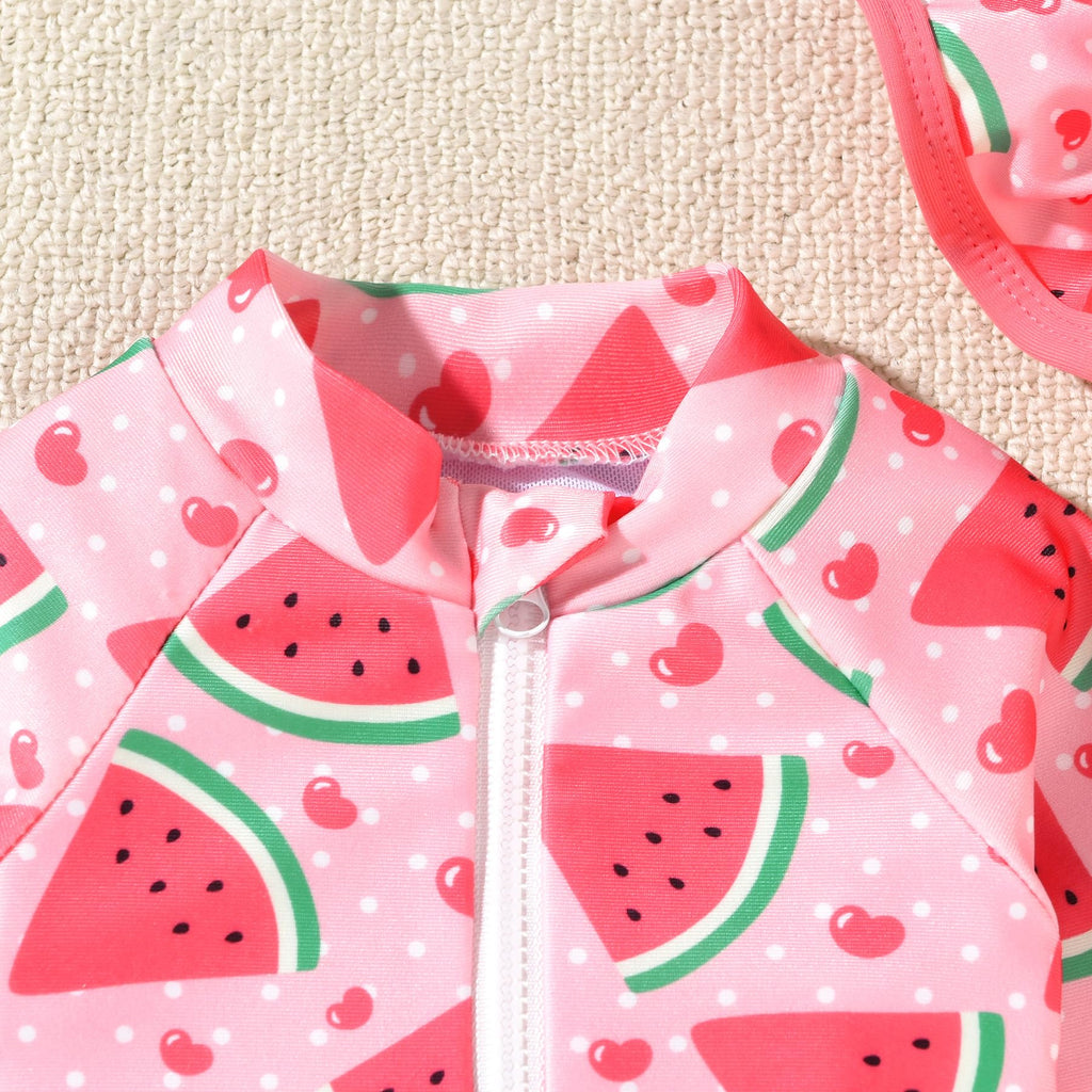 Aalizzwell Infant Baby Girls One Piece Long Sleeve Swimsuit Watermelon Bathing Suit Zip Up Swimwear Beach Wear 3-6 Months Fruit Swimming