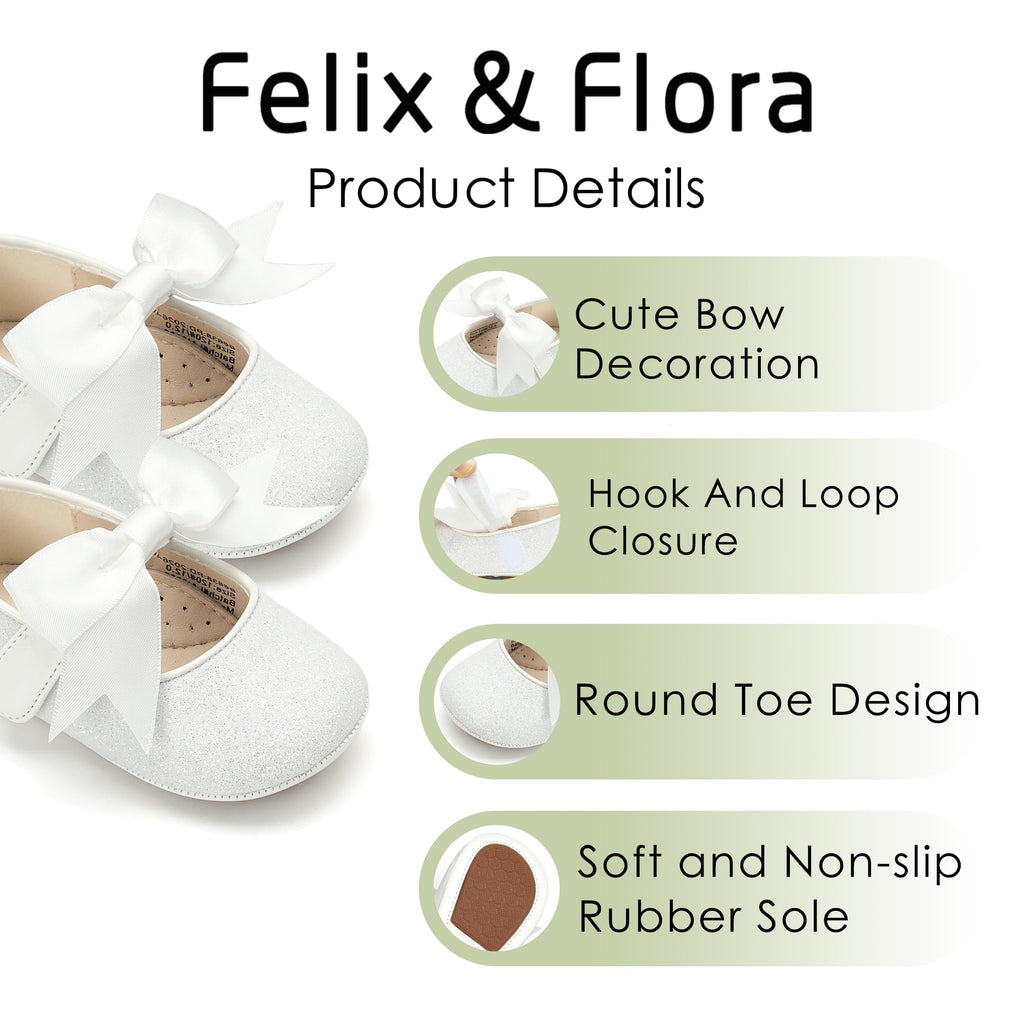 Soft Sole Leather Glitter White Baby Shoes - Infant Baby Walking Shoes Moccasinss Rubber Sole Crib Shoes(Glitter White,12-18 Months Infant)