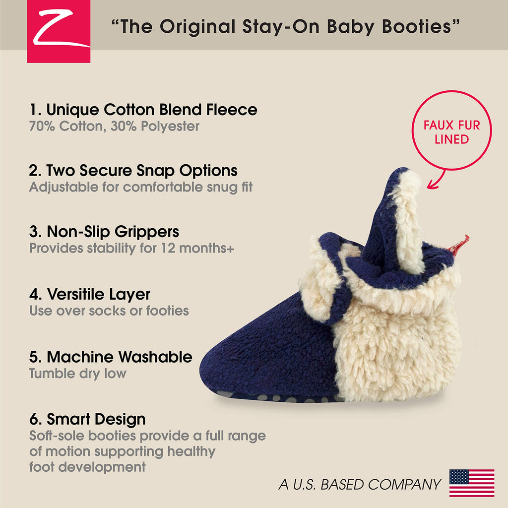 Zutano Cozie Fleece Baby Booties with Grippers, True Navy Furry, 12 Months
