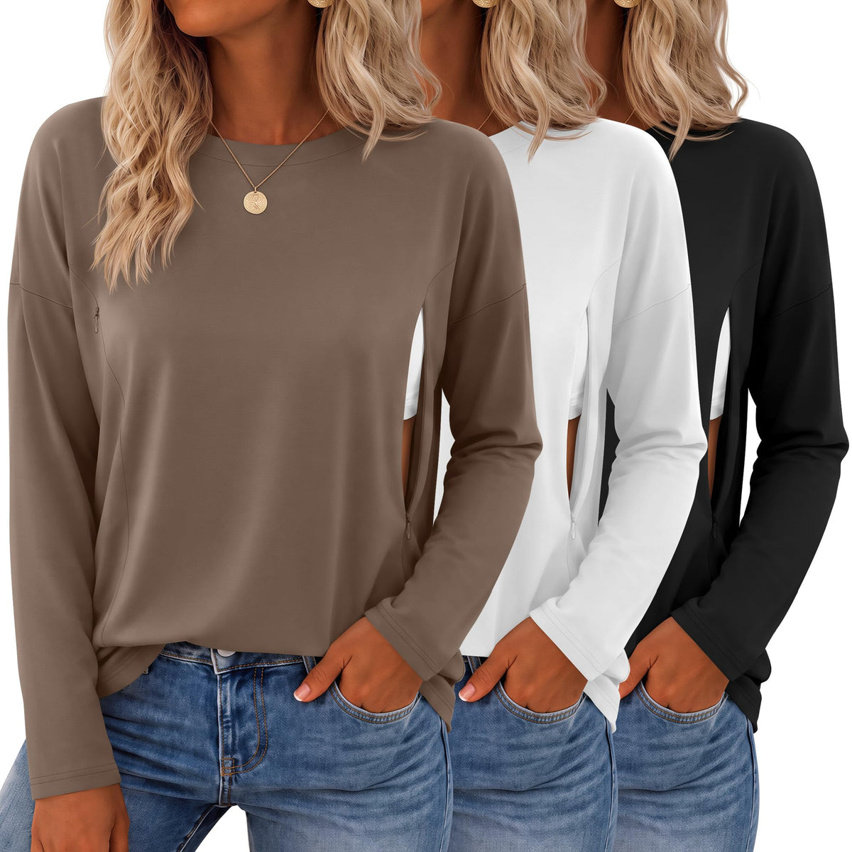 Sweetyweee 3 Pack Nursing Breastfeeding Tops, 3-Color, Medium