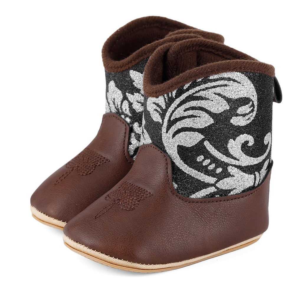 MK MATT KEELY Leather Western Boots Cowboy Bootie Soft Sole Non-Slip Crib Shoes for Baby Infant Toddler Girls Boys Newborn