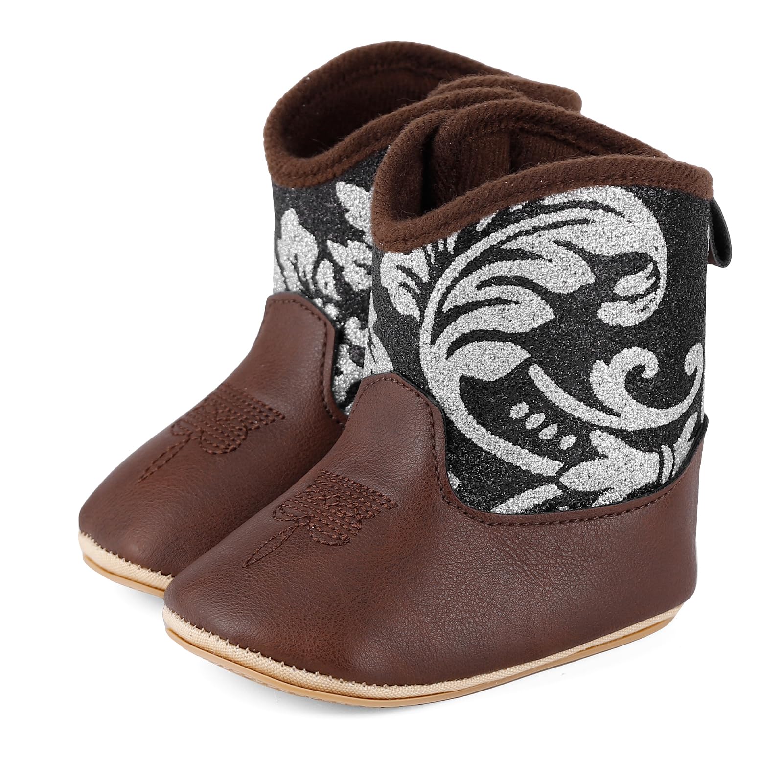 MK MATT KEELY Leather Western Boots Cowboy Bootie Soft Sole Non-Slip Crib Shoes for Baby Infant Toddler Girls Boys Newborn