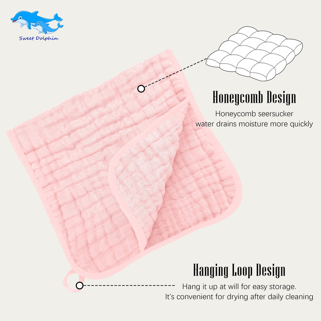 SWEET DOLPHIN 12 Pack Muslin Burp Cloths Large 100% Cotton Burping Clothes for Baby Drool - Absorbent and Soft Boys & Girls Milk Spit Up Rags for Newborn Essentials Registry - Dewy Petal